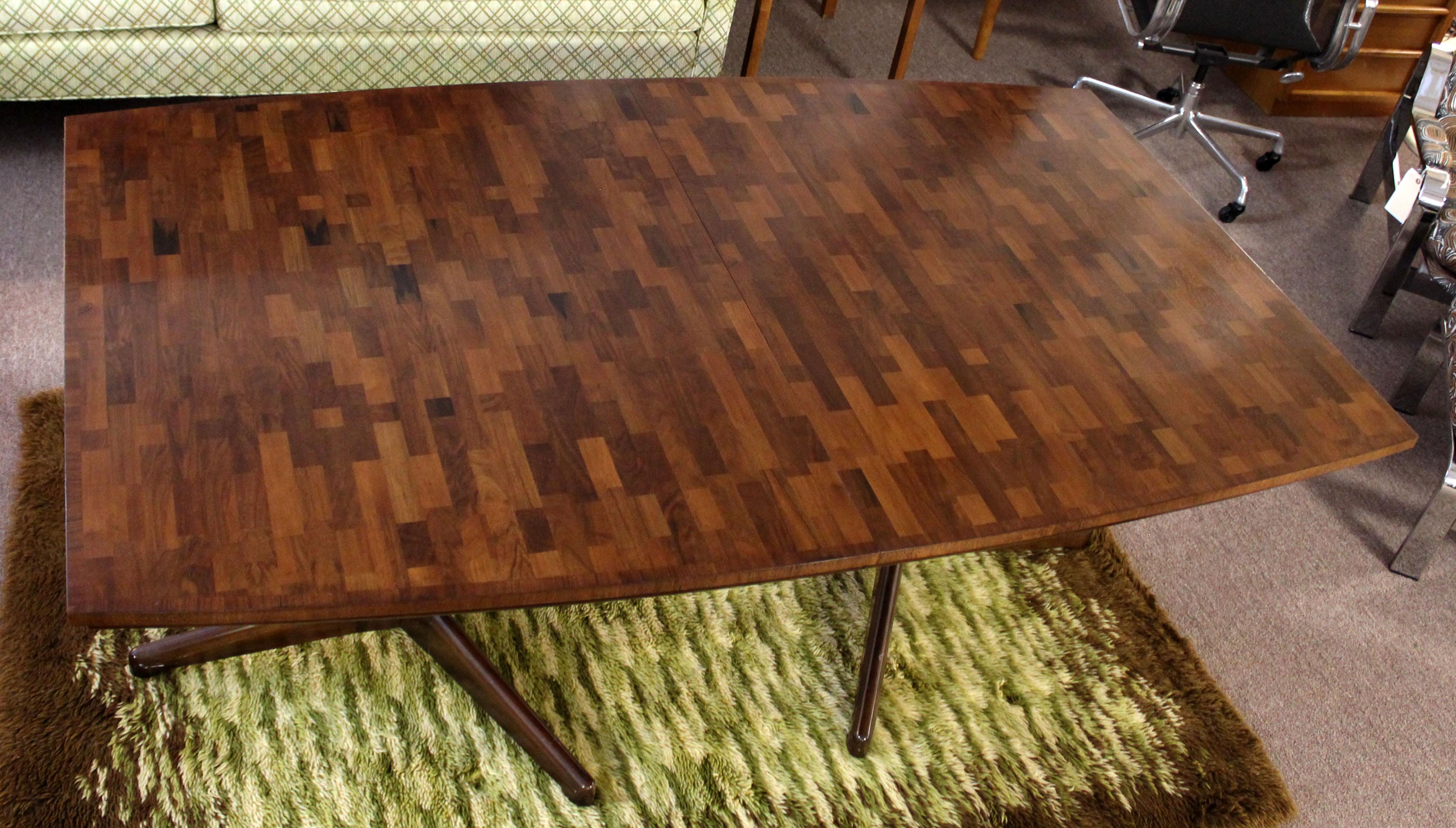 Parquetry Mid-Century Modern Dale Ford Widdicomb Expandable Parquet Wood Dining Table