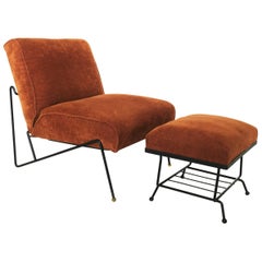 Chaise longue et pouf en fer Dan Johnson for Pacific:: modèle moderne du milieu du siècle dernier