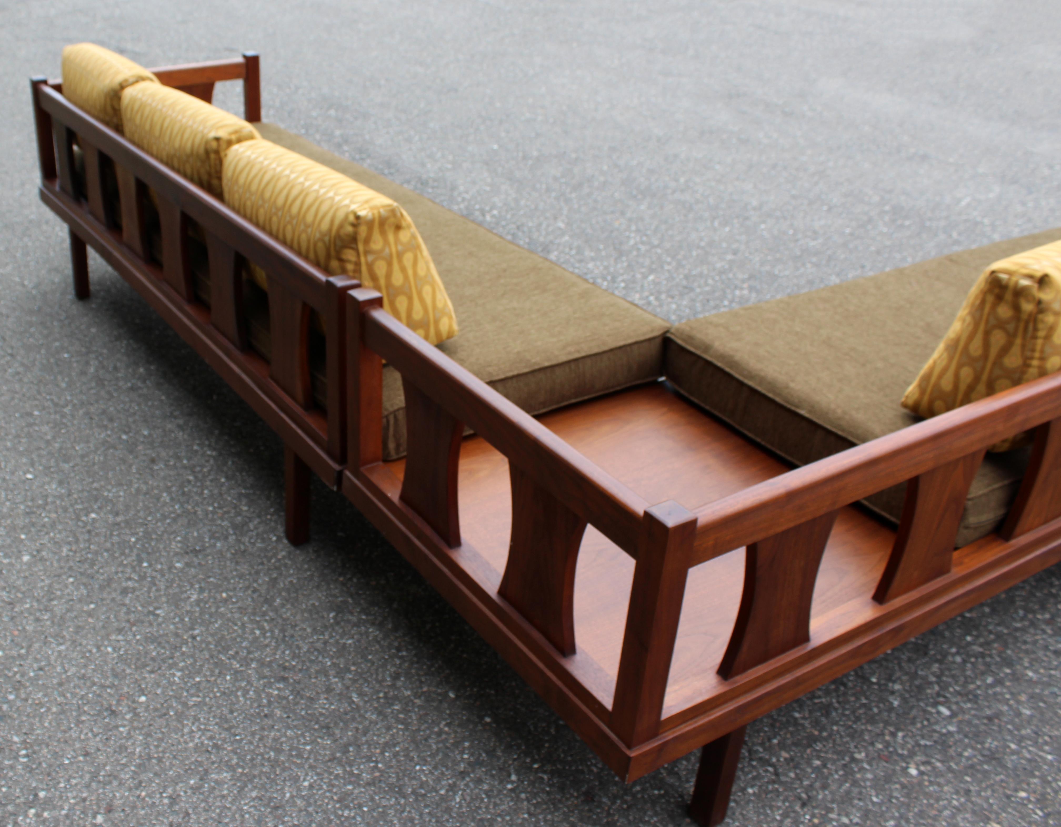 Mid-Century Modern Danish 2-Piece Walnut Wood Sectional Sofa 4
