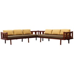 Mid-Century Modern Danish 2-Piece Walnut Wood Sectional Sofa
