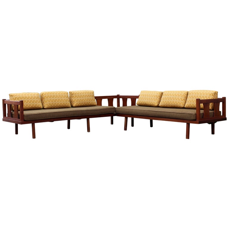 MidCentury Modern Danish 2Piece Walnut Wood Sectional Sofa at 1stDibs