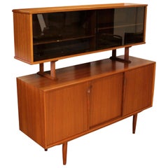 Vintage Mid-Century Modern Danish 2-Tier Teak Credenza Floating Hutch Kurt Ostervig Era