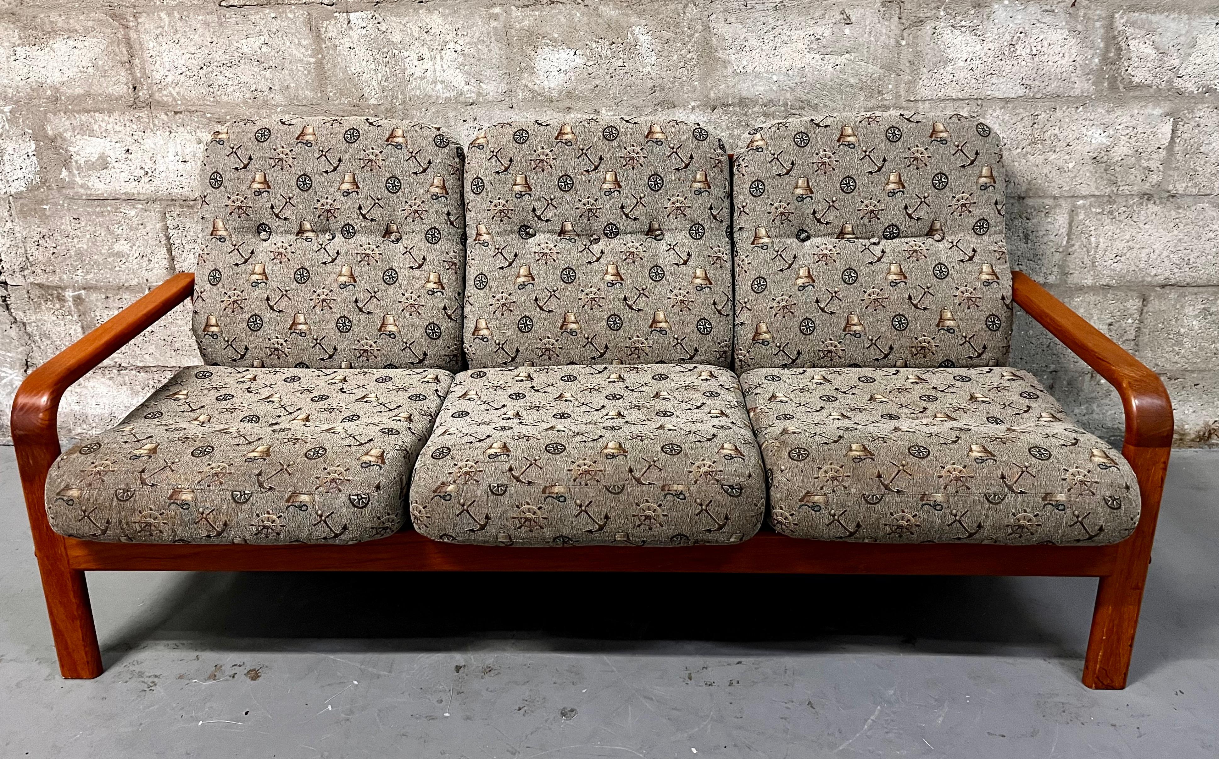 Scandinavian Modern Mid-Century Modern Danish 3 Seats Teak Sofa by Nitex Mobler Denmark, C 1980s For Sale