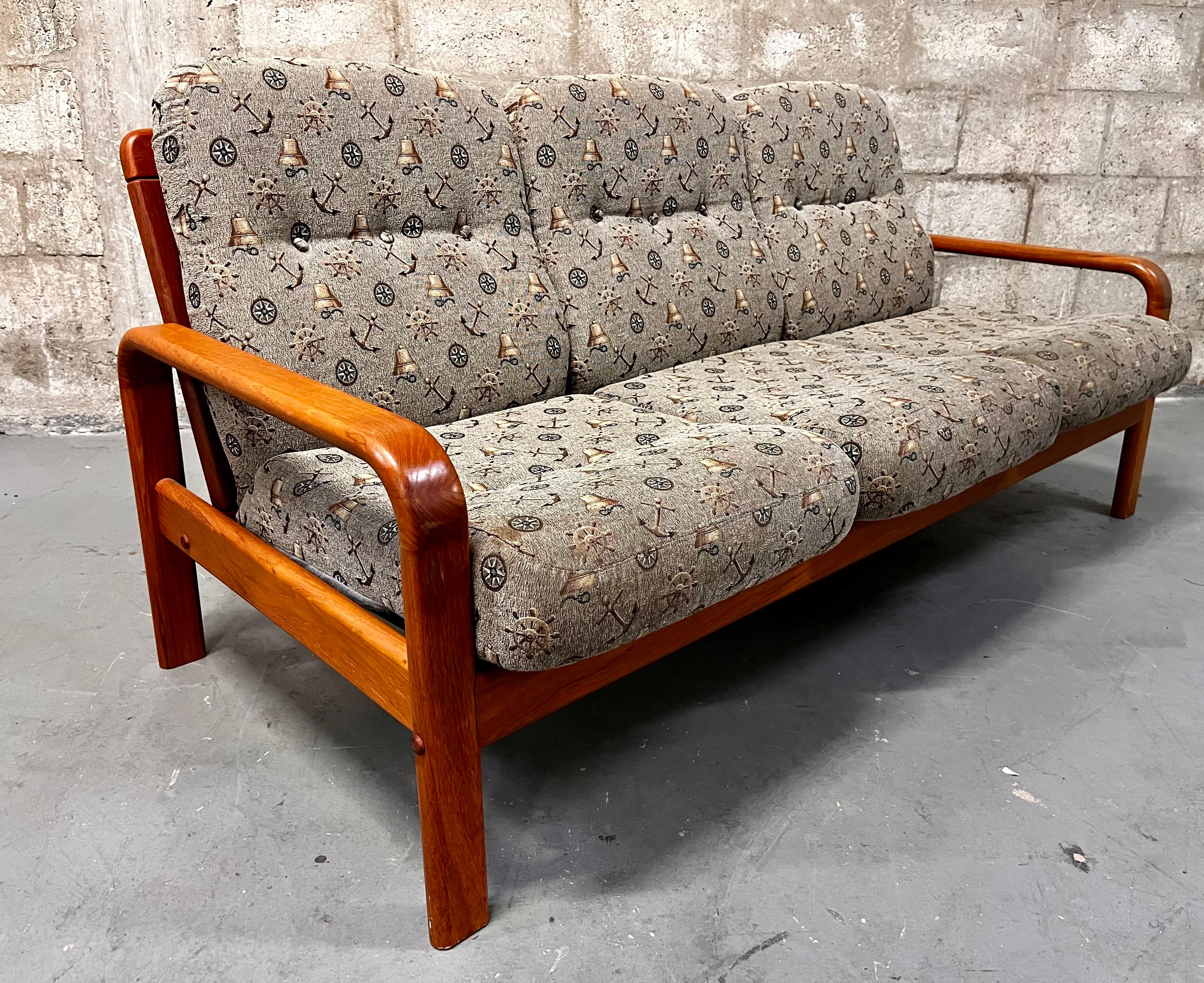 Upholstery Mid-Century Modern Danish 3 Seats Teak Sofa by Nitex Mobler Denmark, C 1980s For Sale