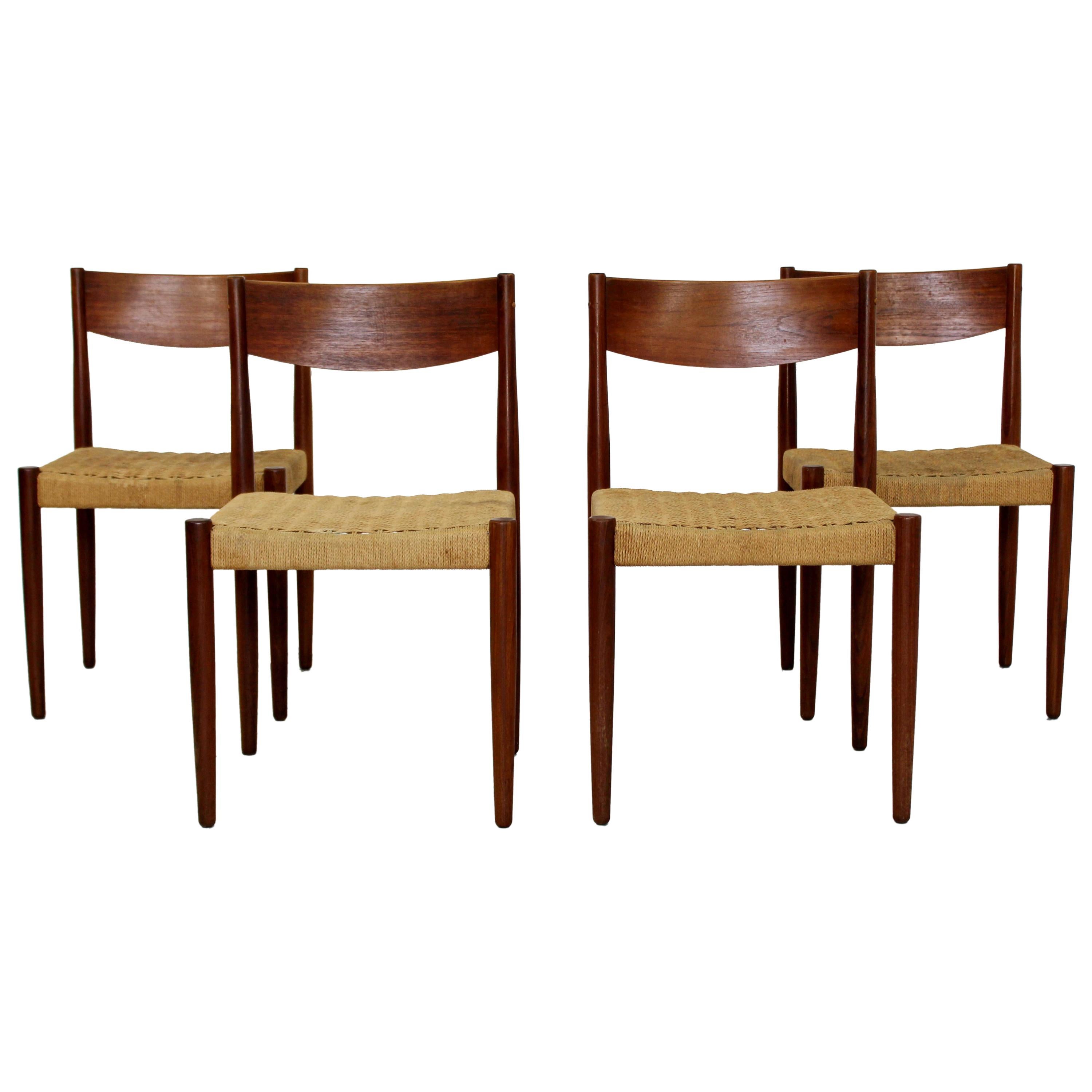 Mid-Century Modern Danish 4 Teak Cord Rope Dining Chairs Sigh 
Sons Vodder Era