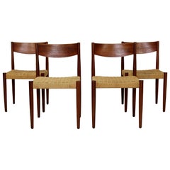 Mid-Century Modern Danish 4 Teak Cord Rope Dining Chairs Sigh & Sons Vodder Era