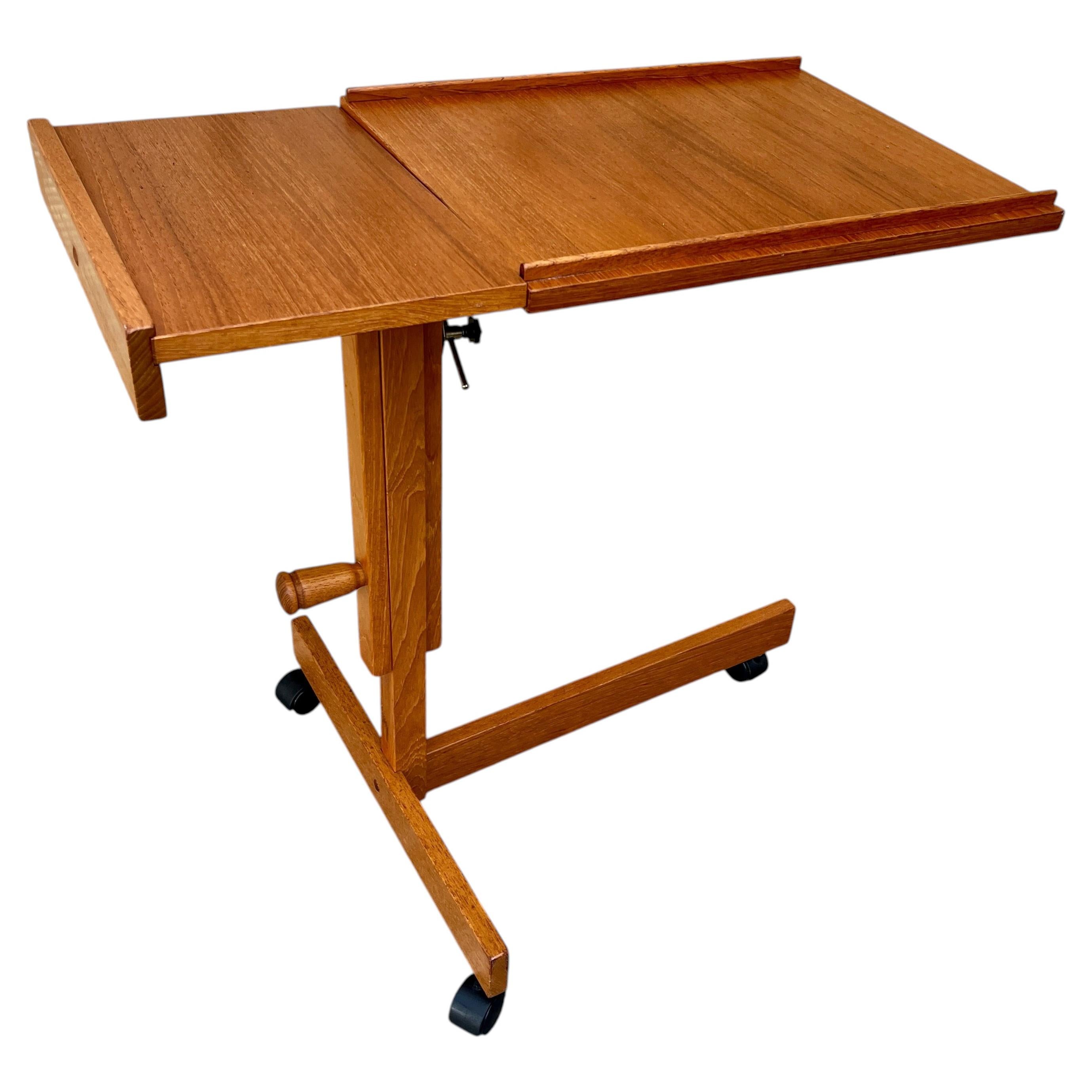 Mid-Century Modern Danish Adjustable Rolling Tray Table / Cart