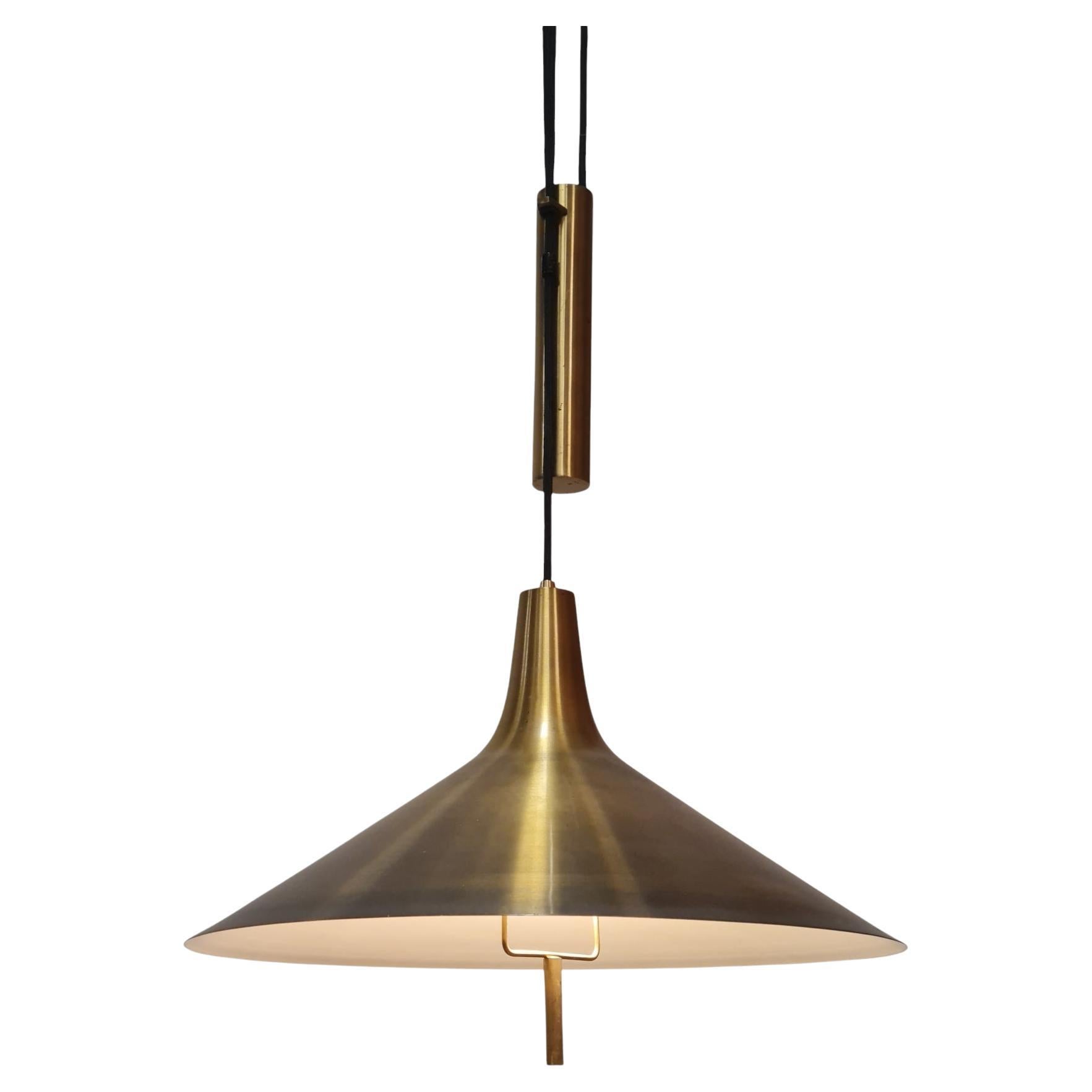 Mid-Century Modern Danish Adjustable TH Valentiner Ceiling Pendant in Full Brass