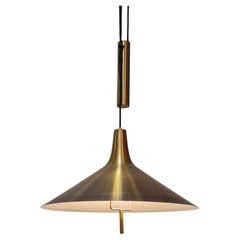 Mid-Century Modern Danish Adjustable TH Valentiner Ceiling Pendant in Full Brass
