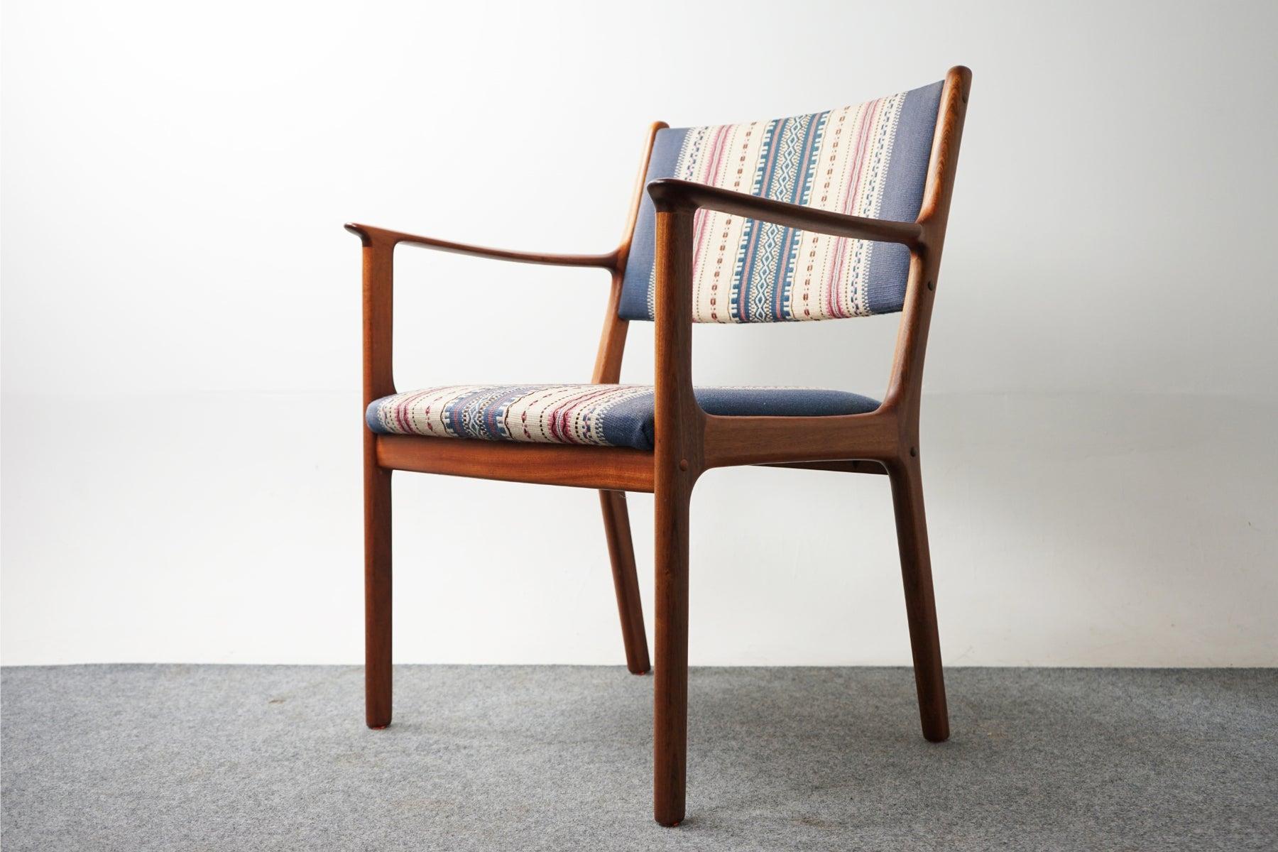Mahogany Scandinavian arm chair by Ole Wanscher for P Jeppesen, circa 1960's. Solid wood frame with upright upholstered back provides support and comfort. Elegant frame with swooping arms is perfectly scaled for any room. Clean modern design makes