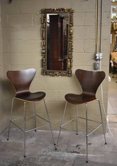 Mid-Century Modern Danish Arne Jacobsen for Fritz Hansen Pair of Bar Stools