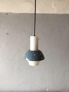 Mid-Century Modern Danish Blue & Milk Glass Pendant Lamp, 1960s