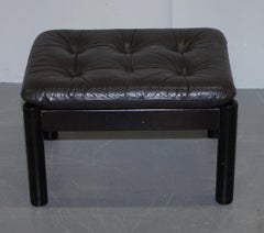 Mid-Century Modern Danish Brown Leather Chesterfield Footstool Original Patina