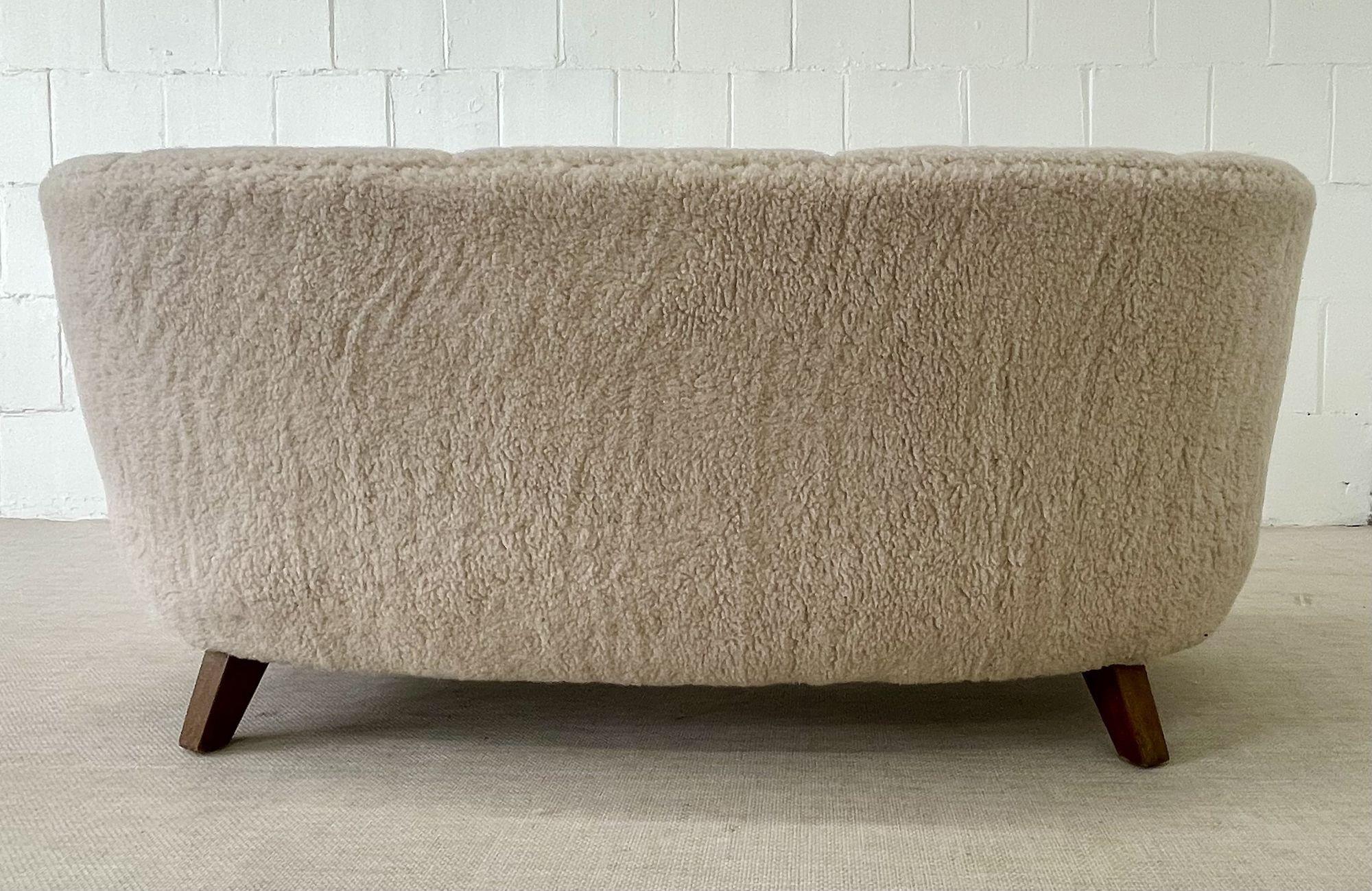Mid-Century Modern Danish Cabinet Maker Sofa / Settee Two-Seater, Lambswool 4