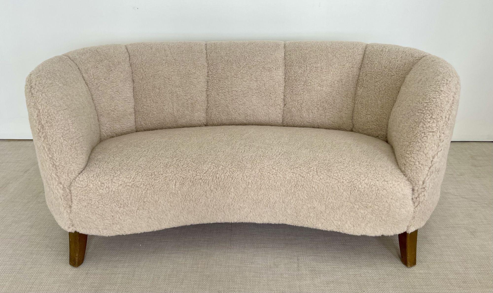 Oak Mid-Century Modern Danish Cabinet Maker Sofa / Settee Two-Seater, Lambswool