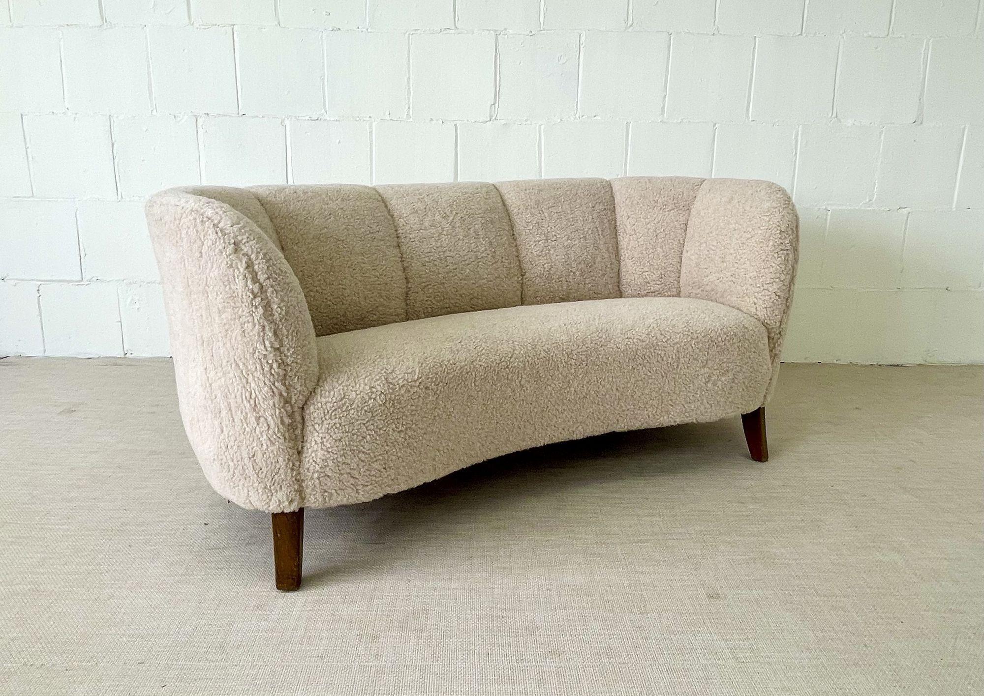Mid-Century Modern Danish Cabinet Maker Sofa / Settee Two-Seater, Lambswool 1