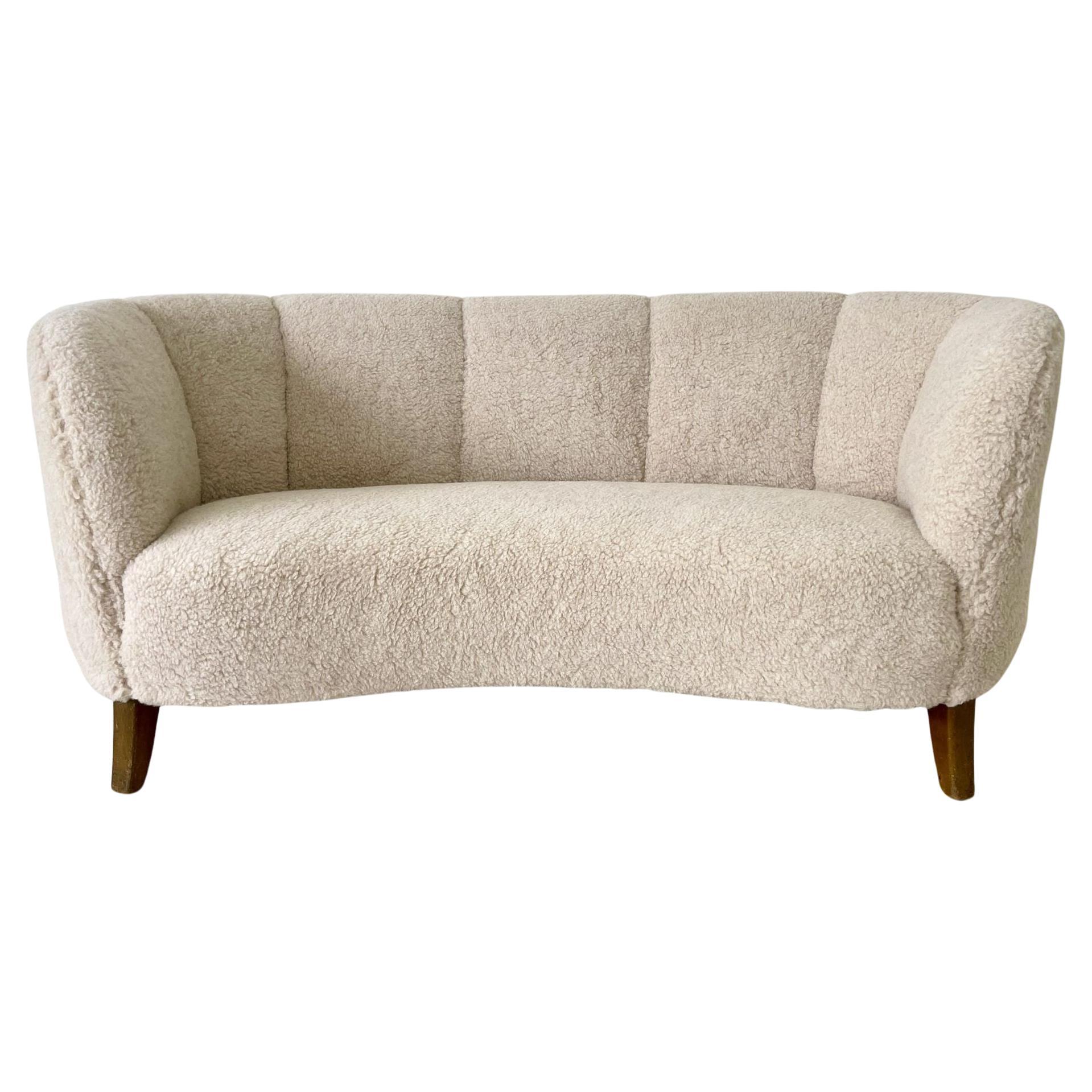 Mid-Century Modern Danish Cabinet Maker Sofa / Settee Two-Seater, Lambswool