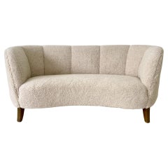 Mid-Century Modern Danish Cabinet Maker Sofa / Settee Two-Seater, Lambswool