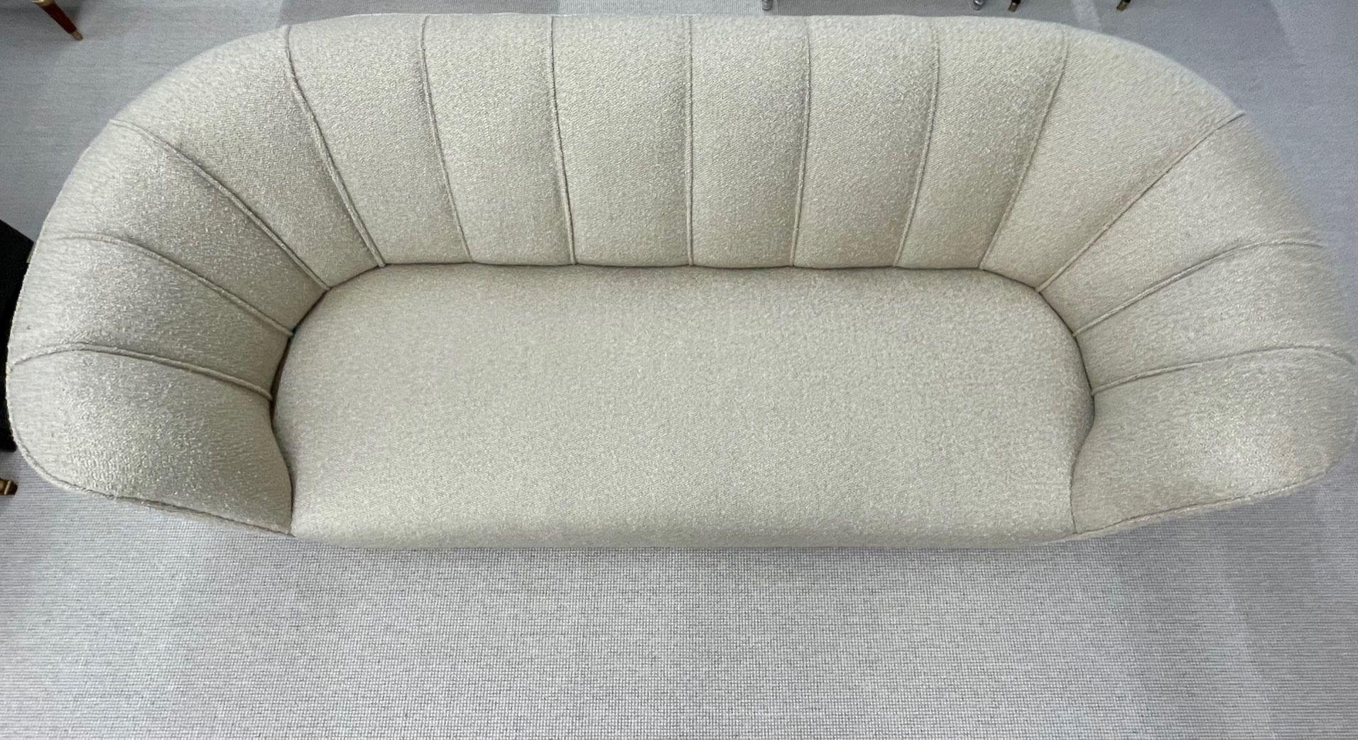 Flemming Lassen Style, Danish Mid-Century Modern, Curved Sofa, Boucle, 1940s For Sale 6
