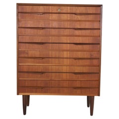 Retro Mid-Century Modern Danish Chest of Six Drawers, Tallboy in Teak, Denmark, 1960