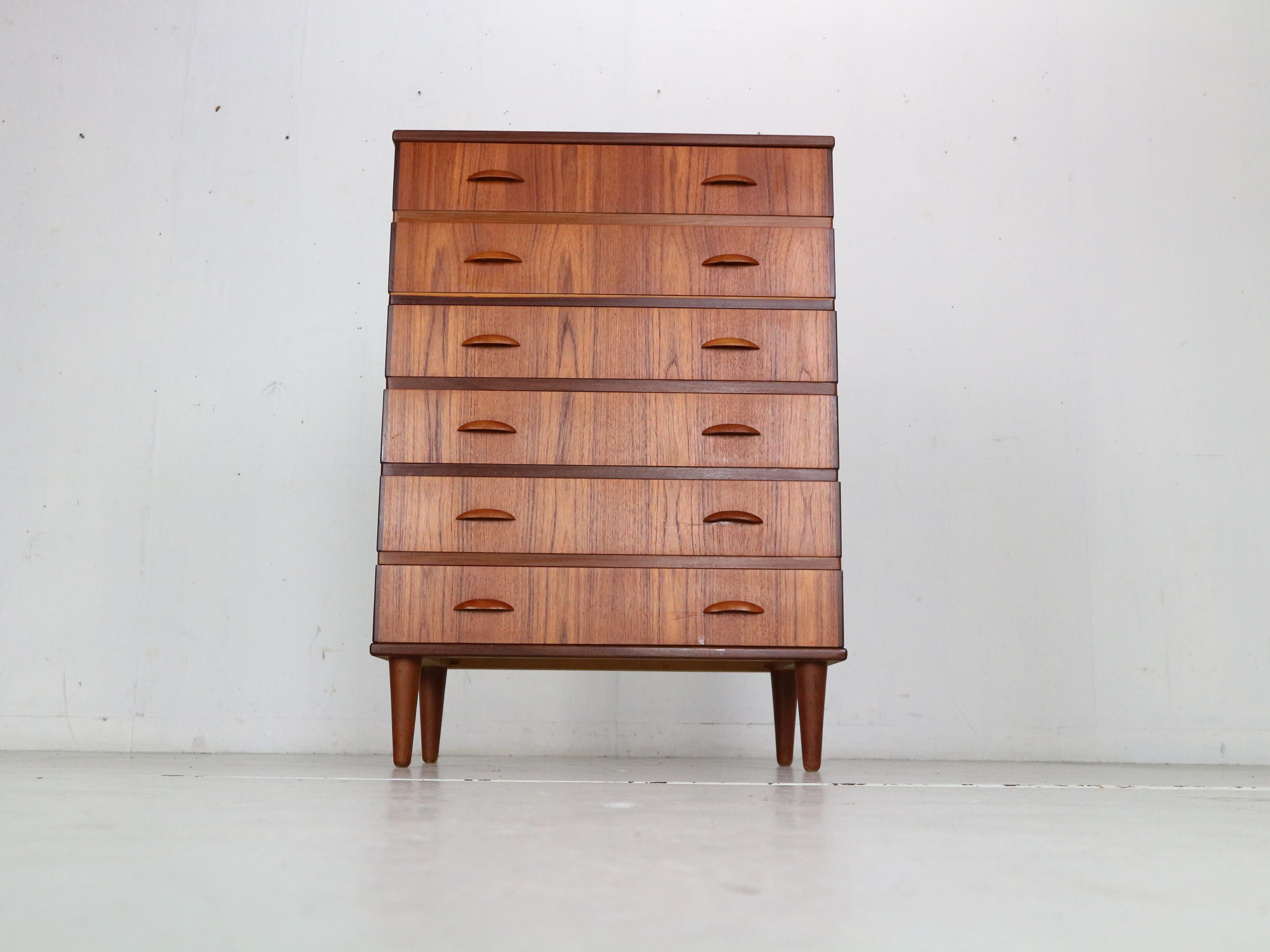 Mid-20th Century Mid-Century Modern Danish Chest of Six Drawers, Tallboy in Teak, Denmark, 1960s