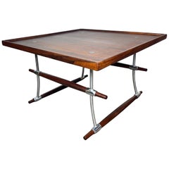 Mesa de centro danesa de mediados de siglo, cromada y de palisandro, de Quistgaard