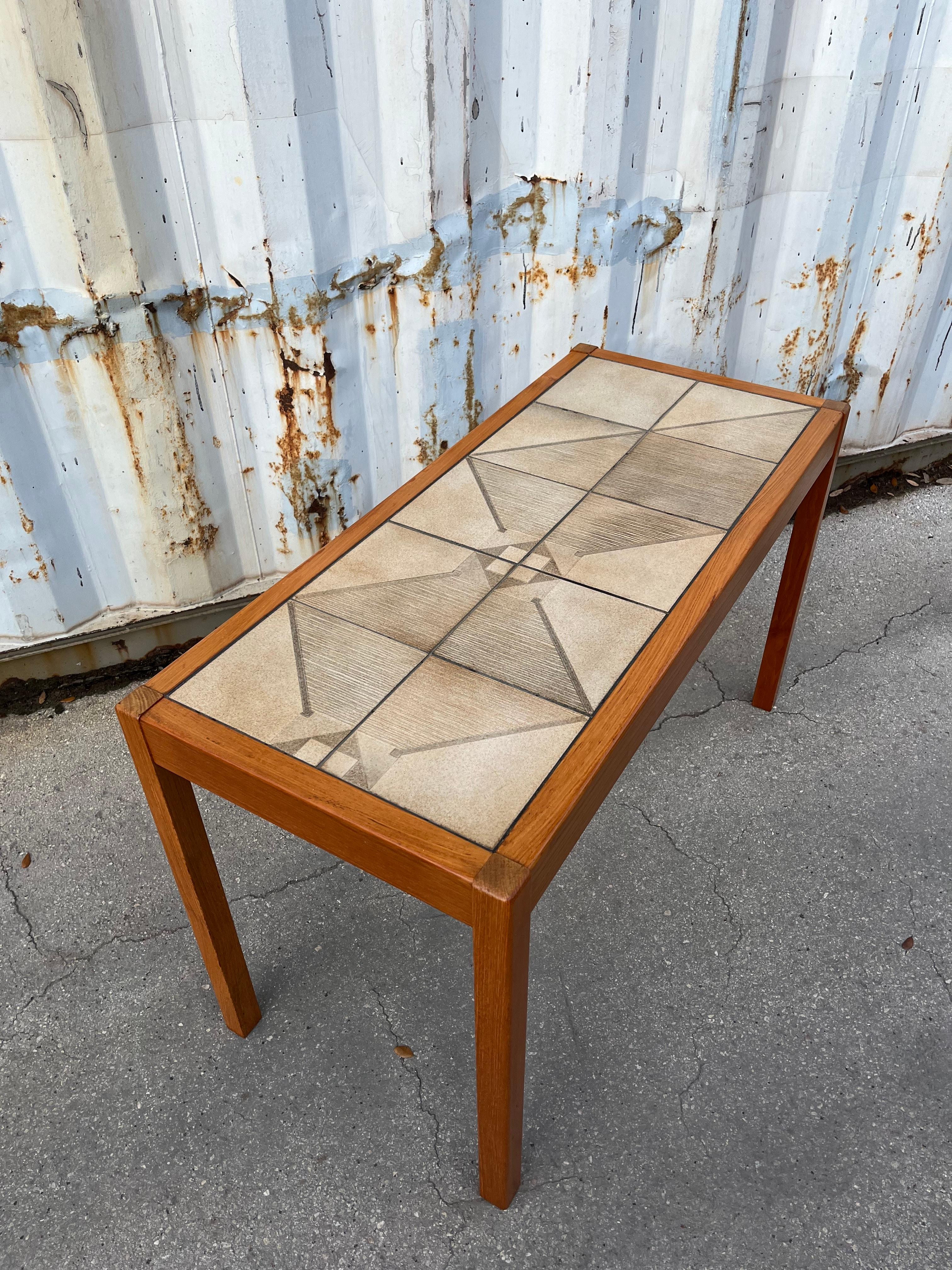 Ceramic Mid Century Modern Danish Console Table w/ Tile Inlay by Gangso Mobler. C 1970s