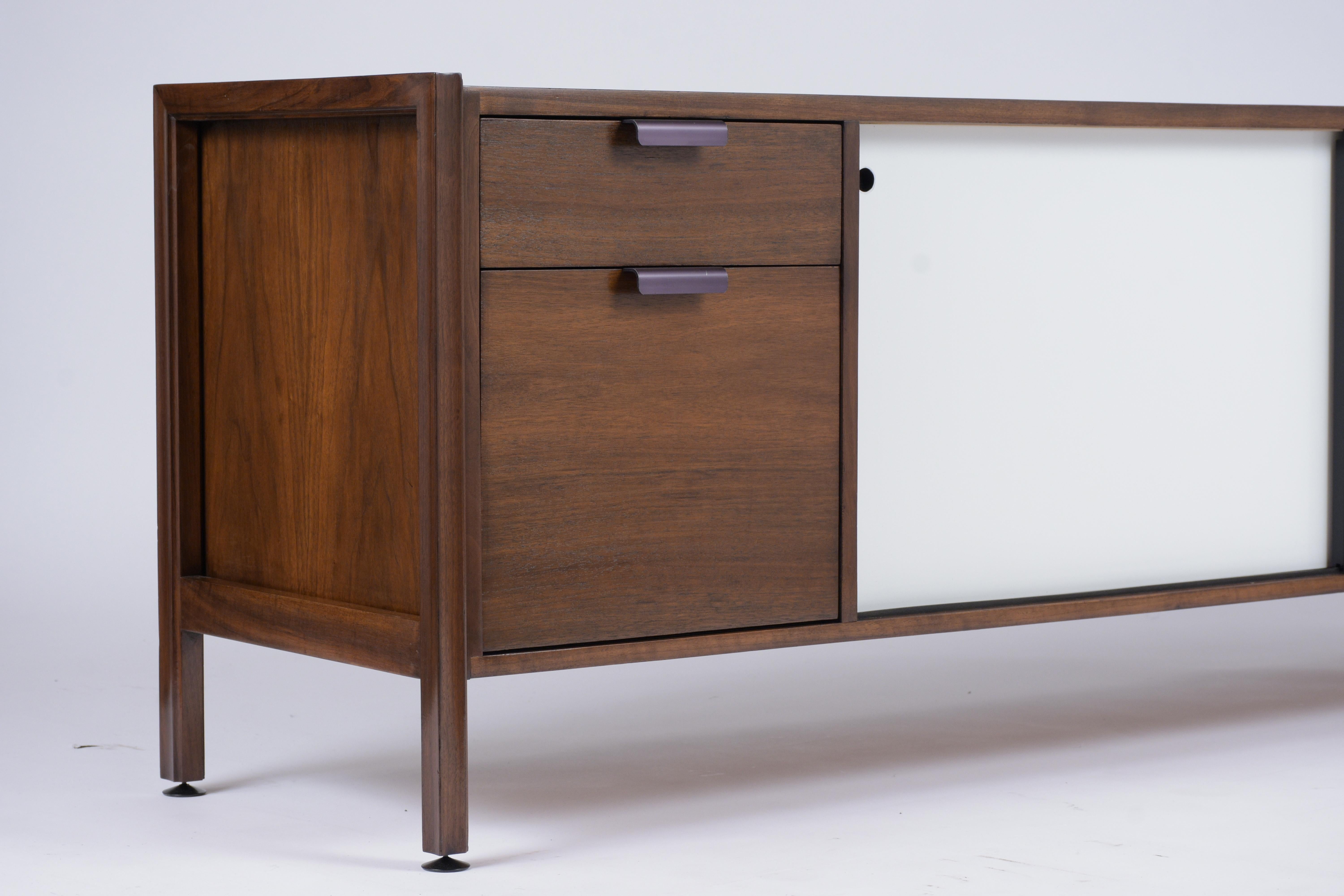 Brass Mid Century Modern Walnut Lacquered Credenza