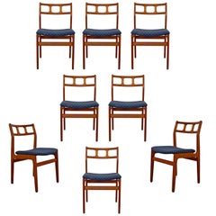 Mid-Century Modern Danish D-Scan Sculptural Set 8 Teak Side Dining Chairs, 1960s