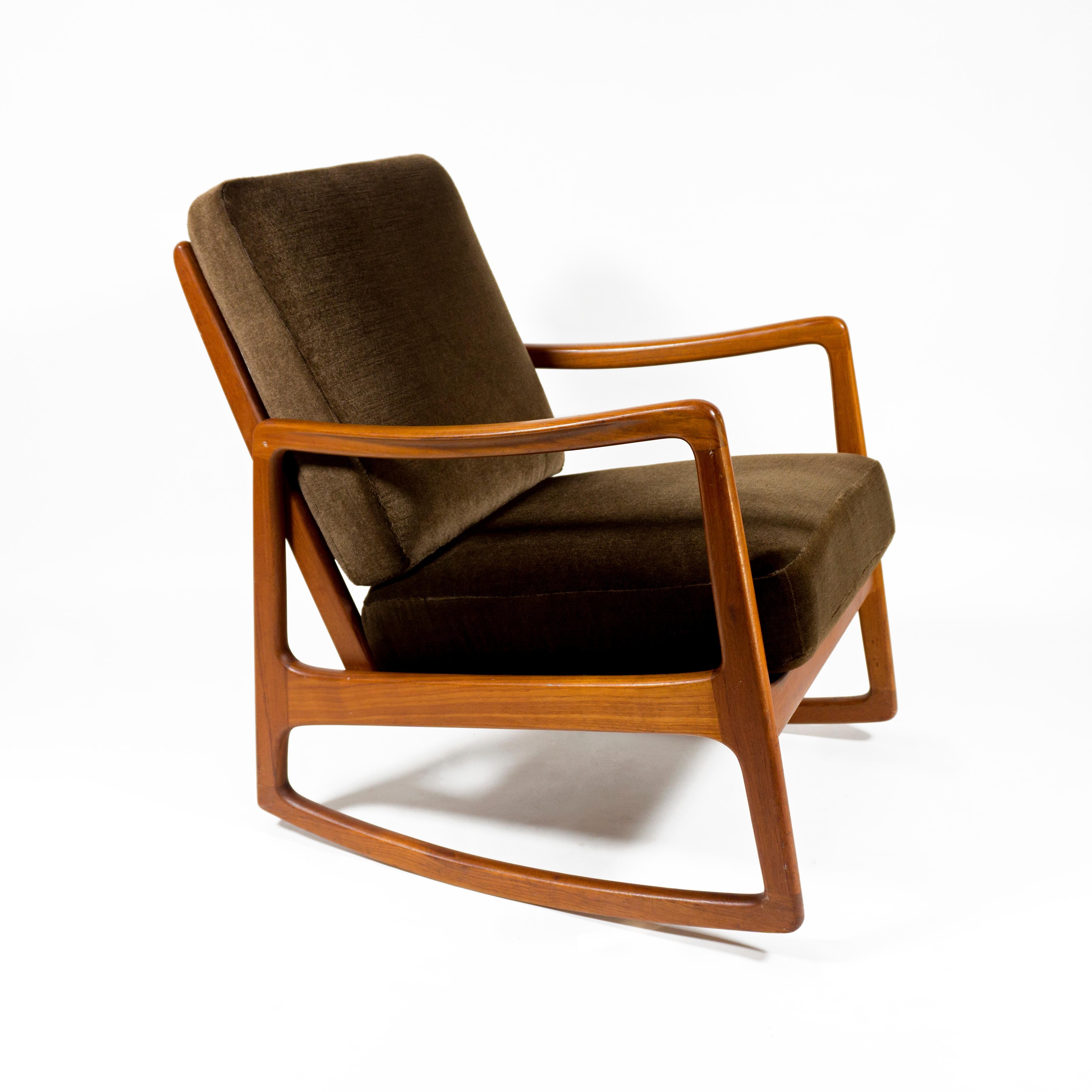 20th Century Mid-Century Modern Danish Design 1950s Ole Wanscher Teak Rocking Chair Model 110
