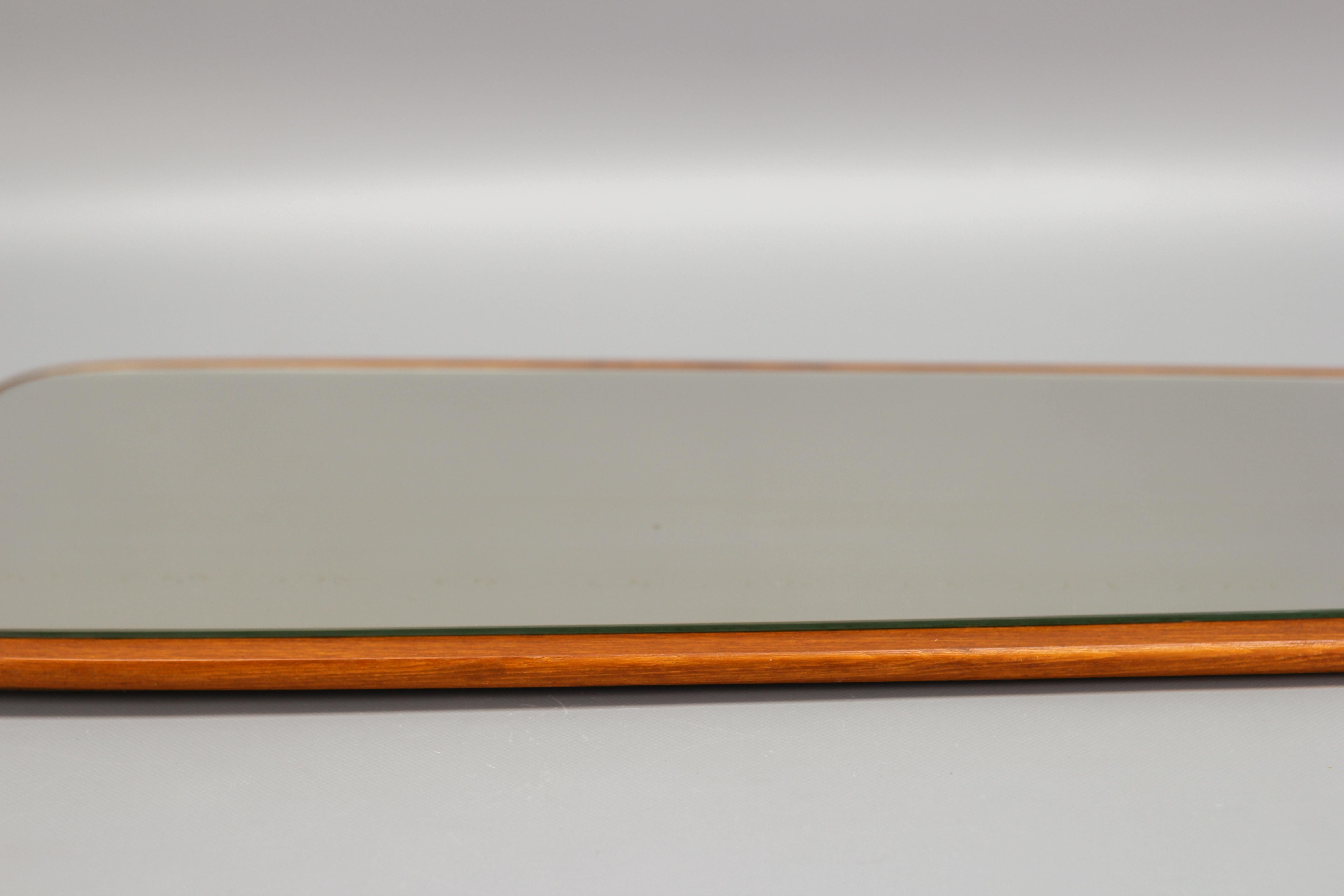 Mid-Century Modern Danish Design Rectangular Wood Framing Wall Mirror 6