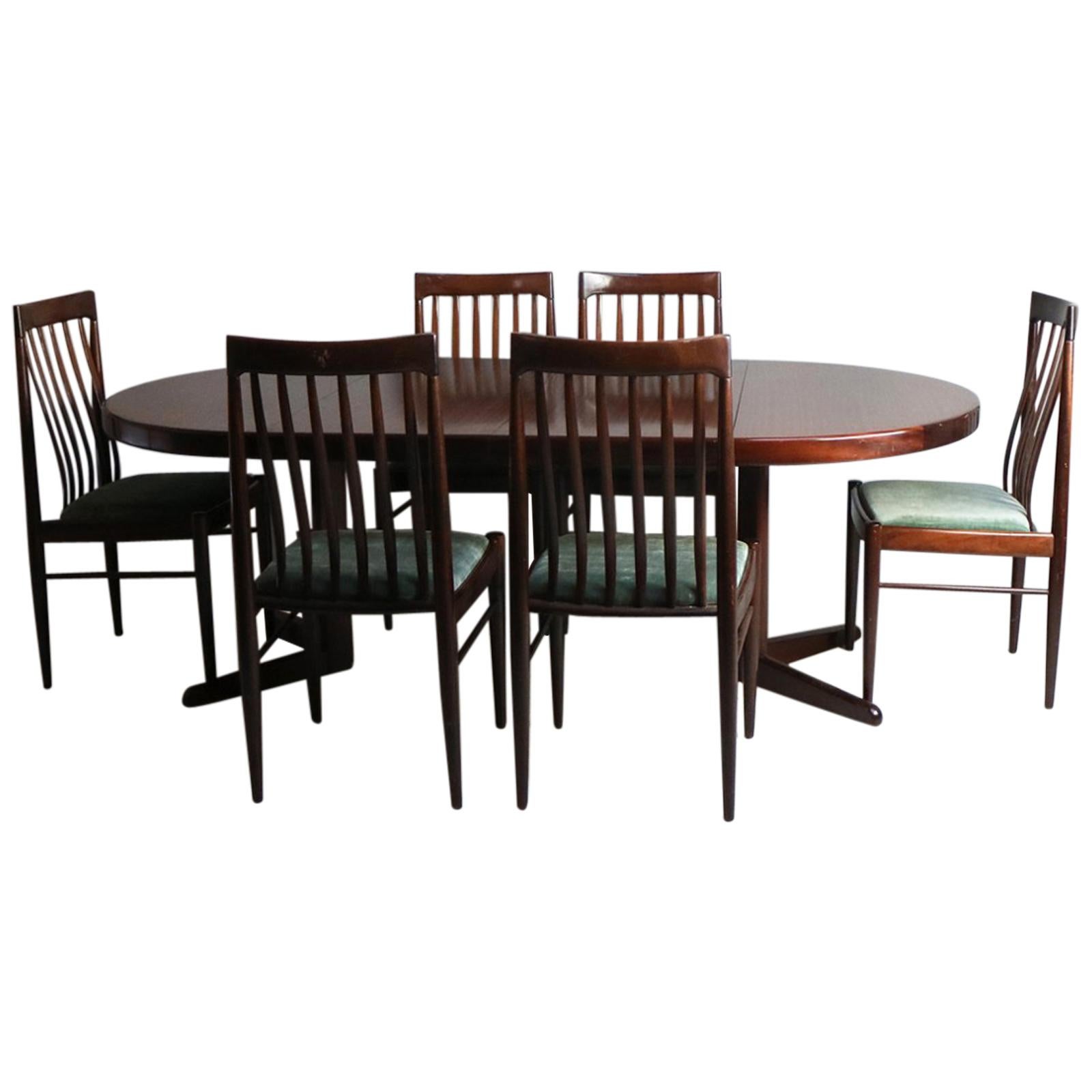 Mid-Century Modern Danish Dining Table and 6 Chairs by H.W. Klein for Bramin For Sale