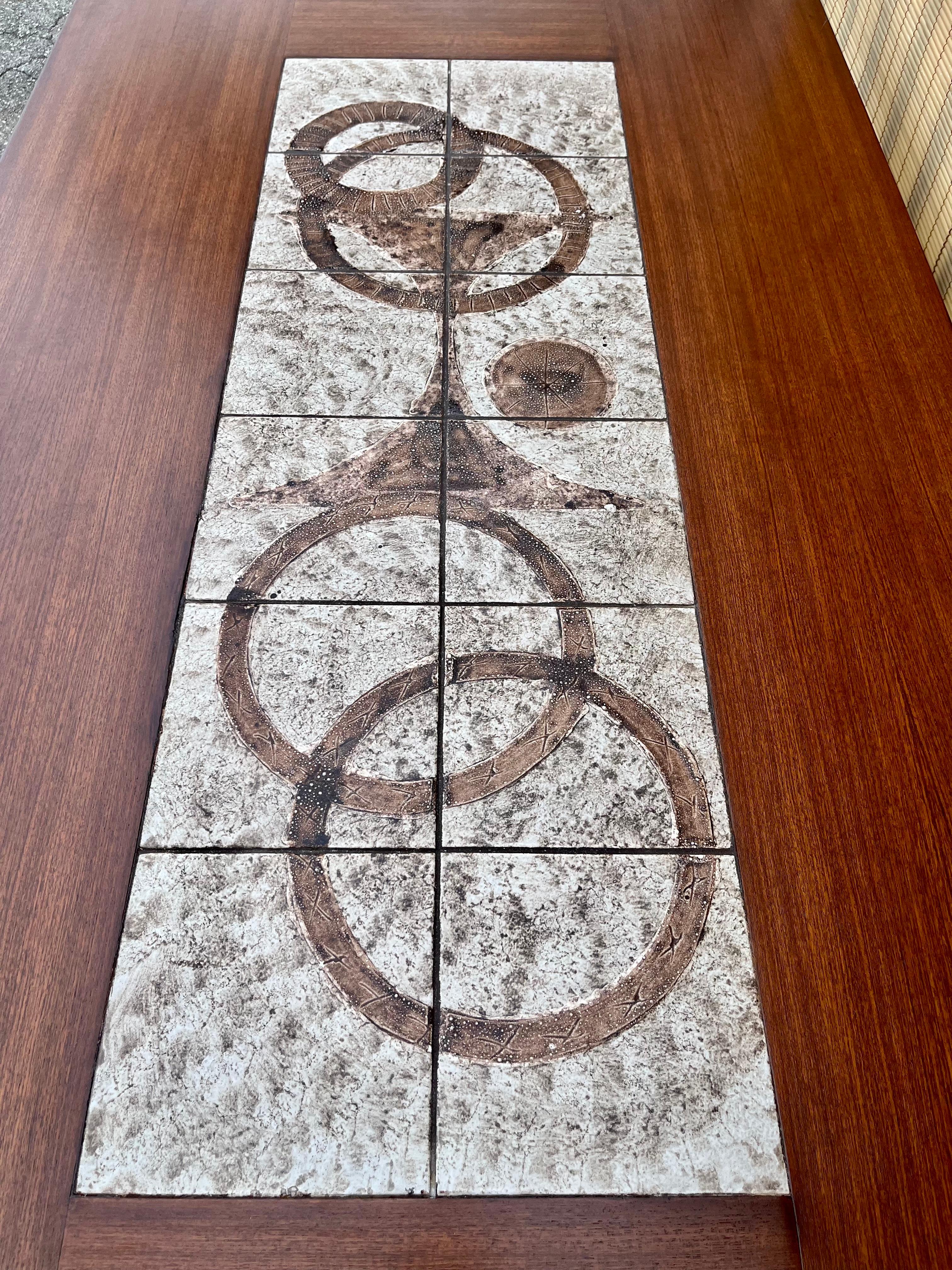 Mid Century Modern Danish Dining Table With Ceramic Tile Inlay. Circa 1970s For Sale 5