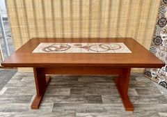 Mid Century Modern Danish Dining Table With Ceramic Tile Inlay. Circa 1970s