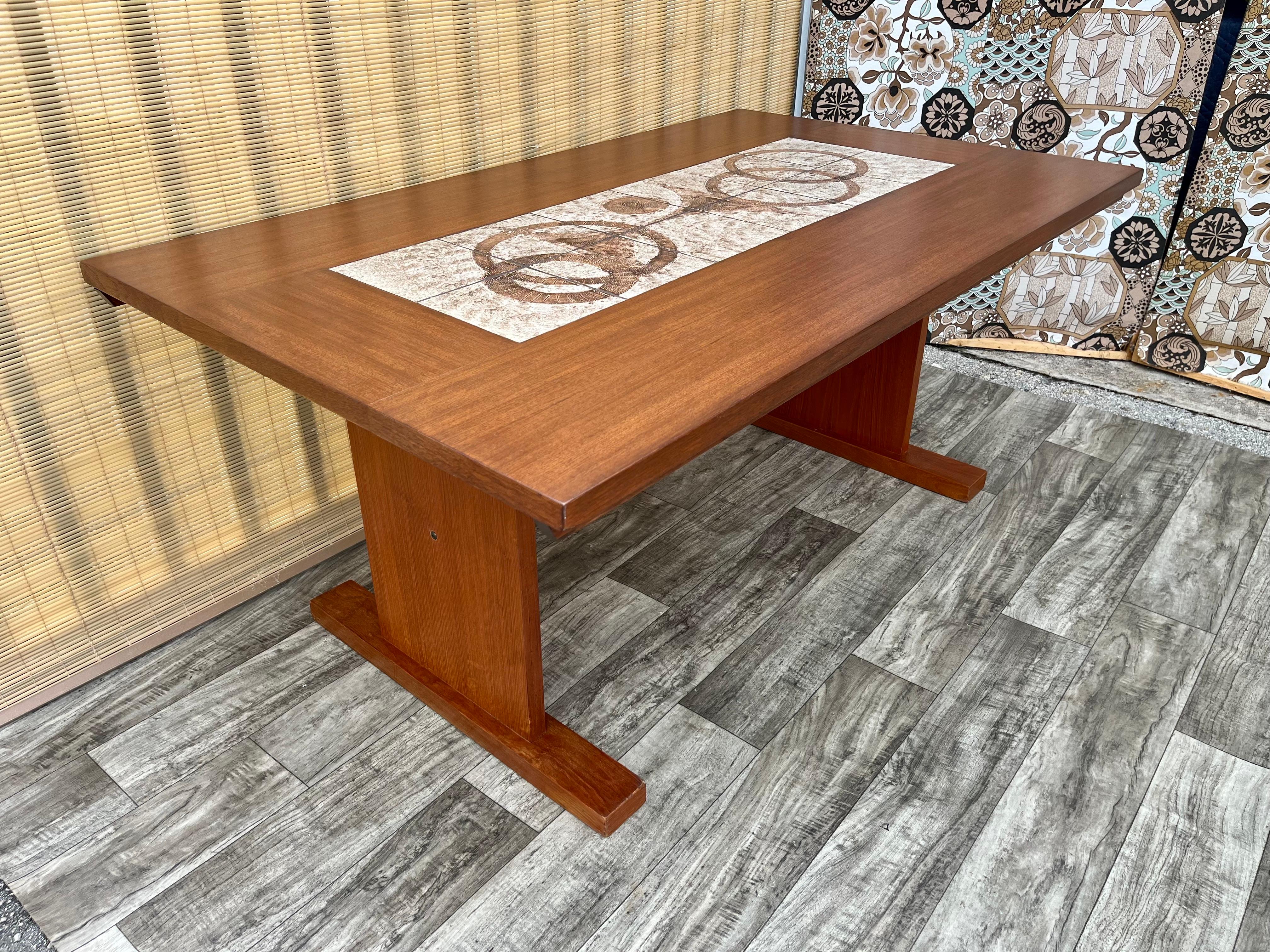 Mid Century Modern Danish Dining Table With Ceramic Tile Inlay. Circa 1970s For Sale 1