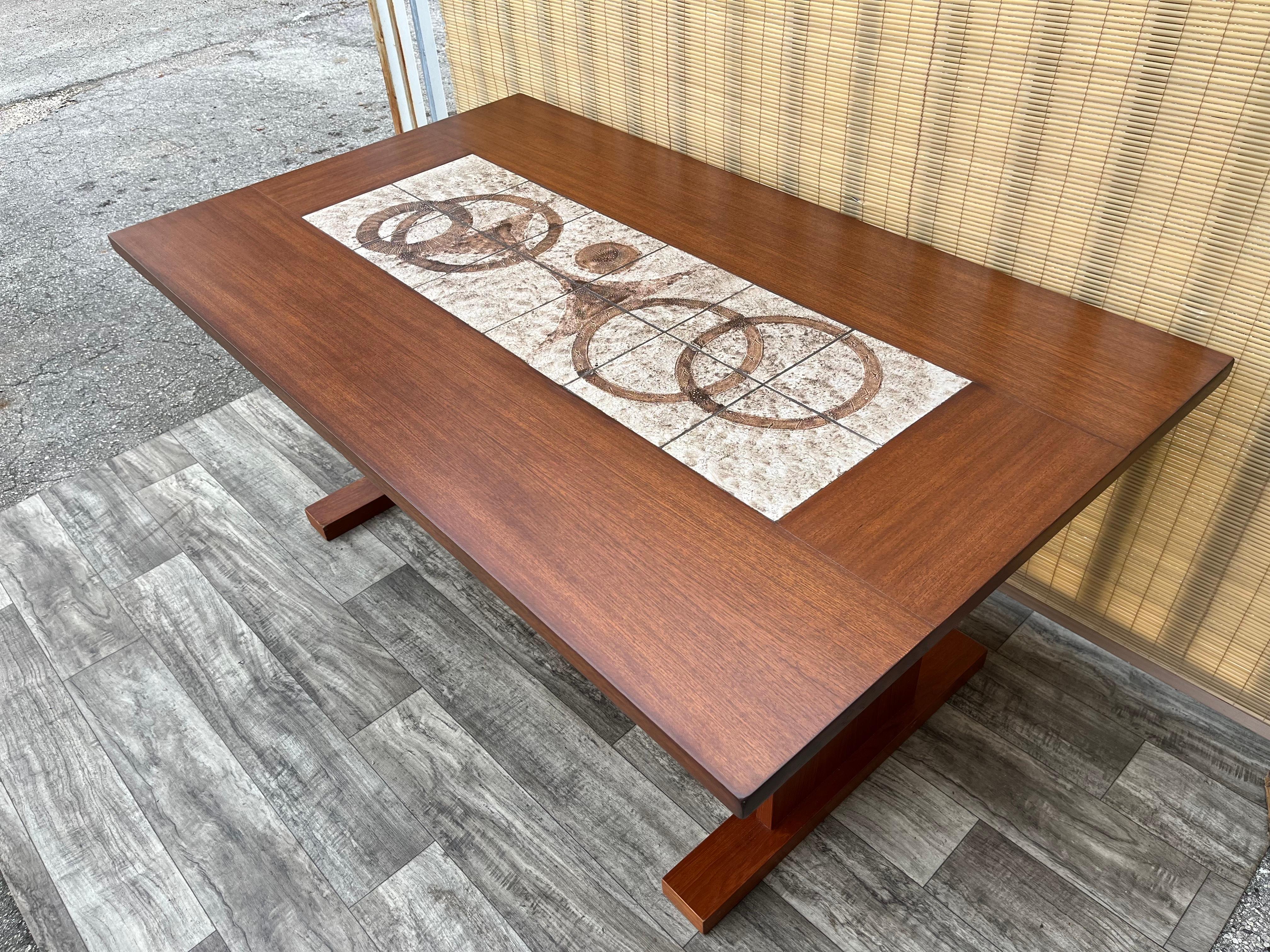 Mid Century Modern Danish Dining Table With Ceramic Tile Inlay. Circa 1970s For Sale 2