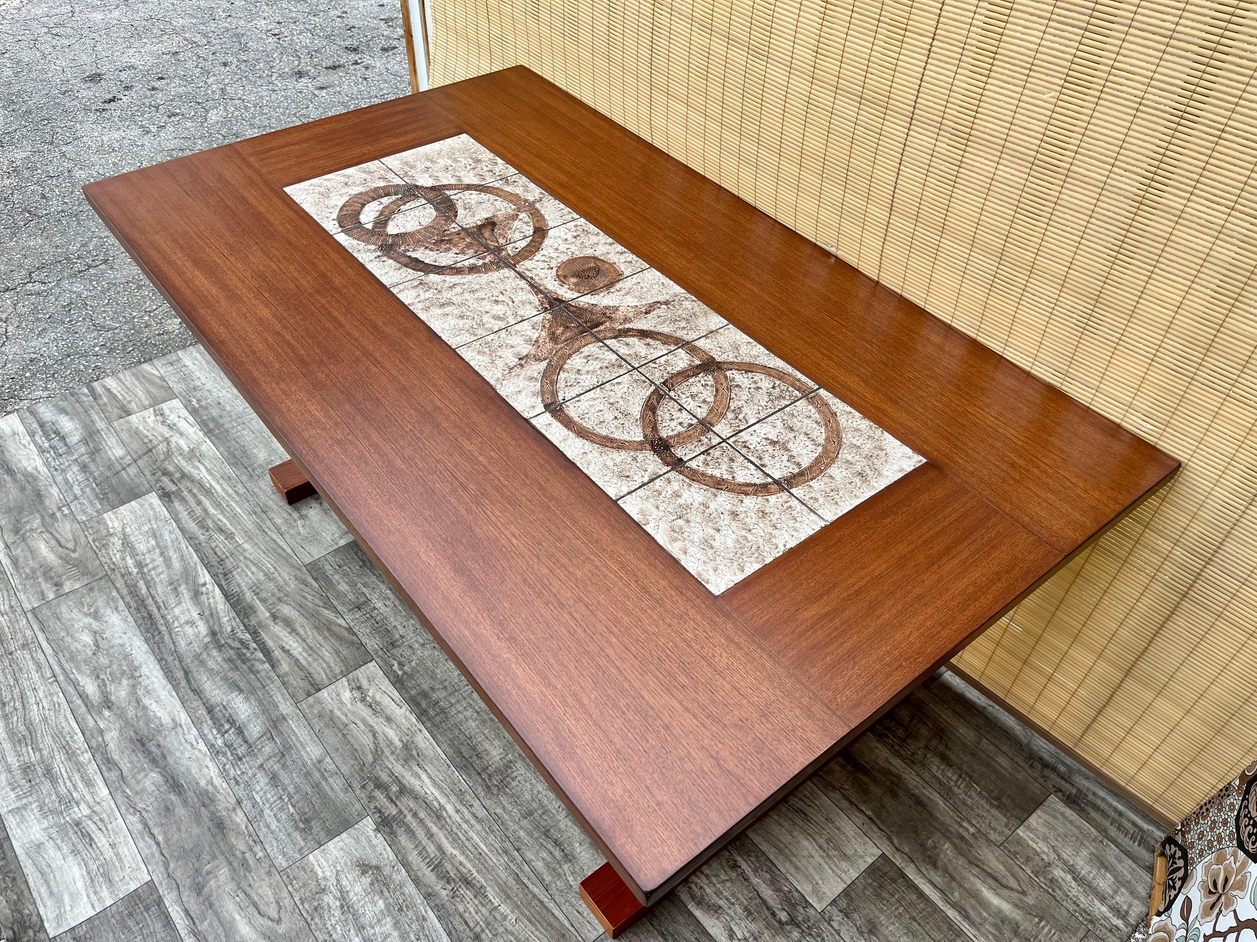 Mid Century Modern Danish Dining Table With Ceramic Tile Inlay. Circa 1970s For Sale 3