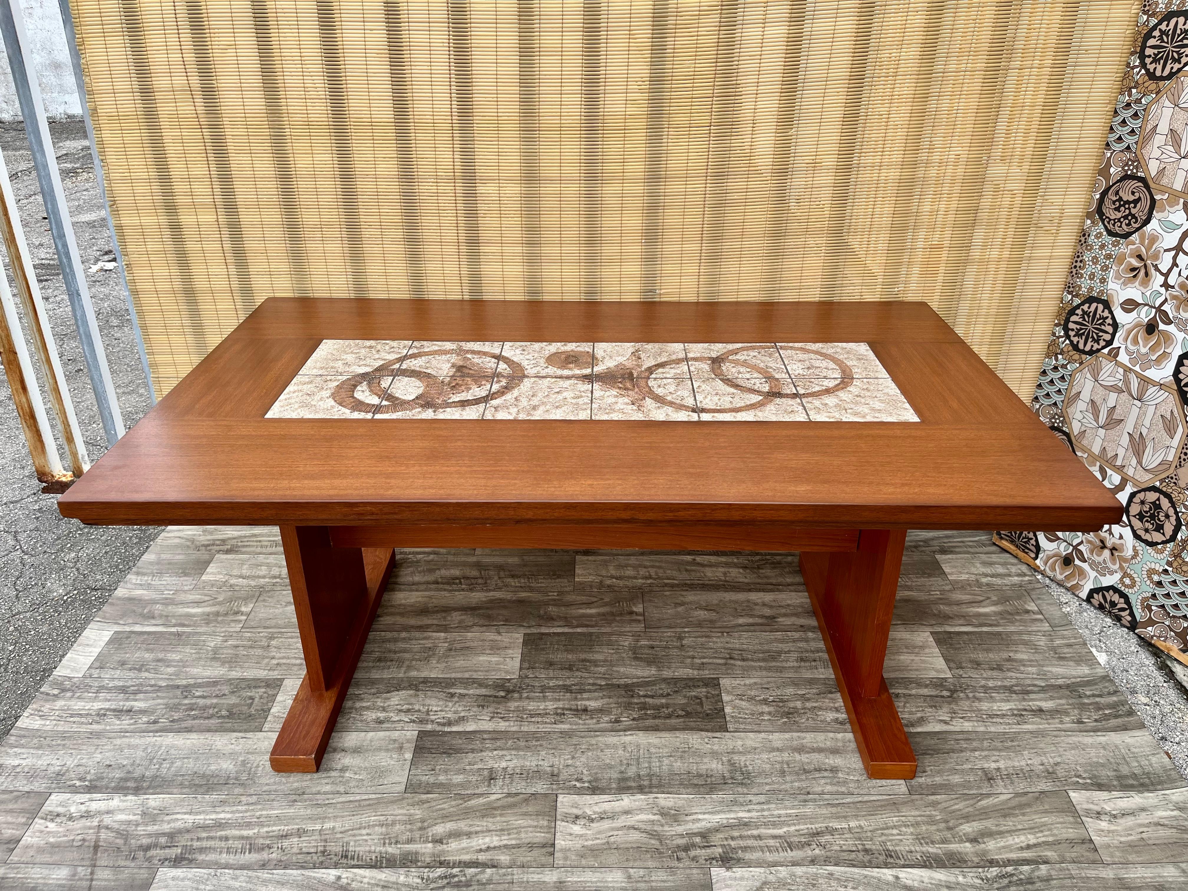 Mid Century Modern Danish Dining Table With Ceramic Tile Inlay. Circa 1970s For Sale 4