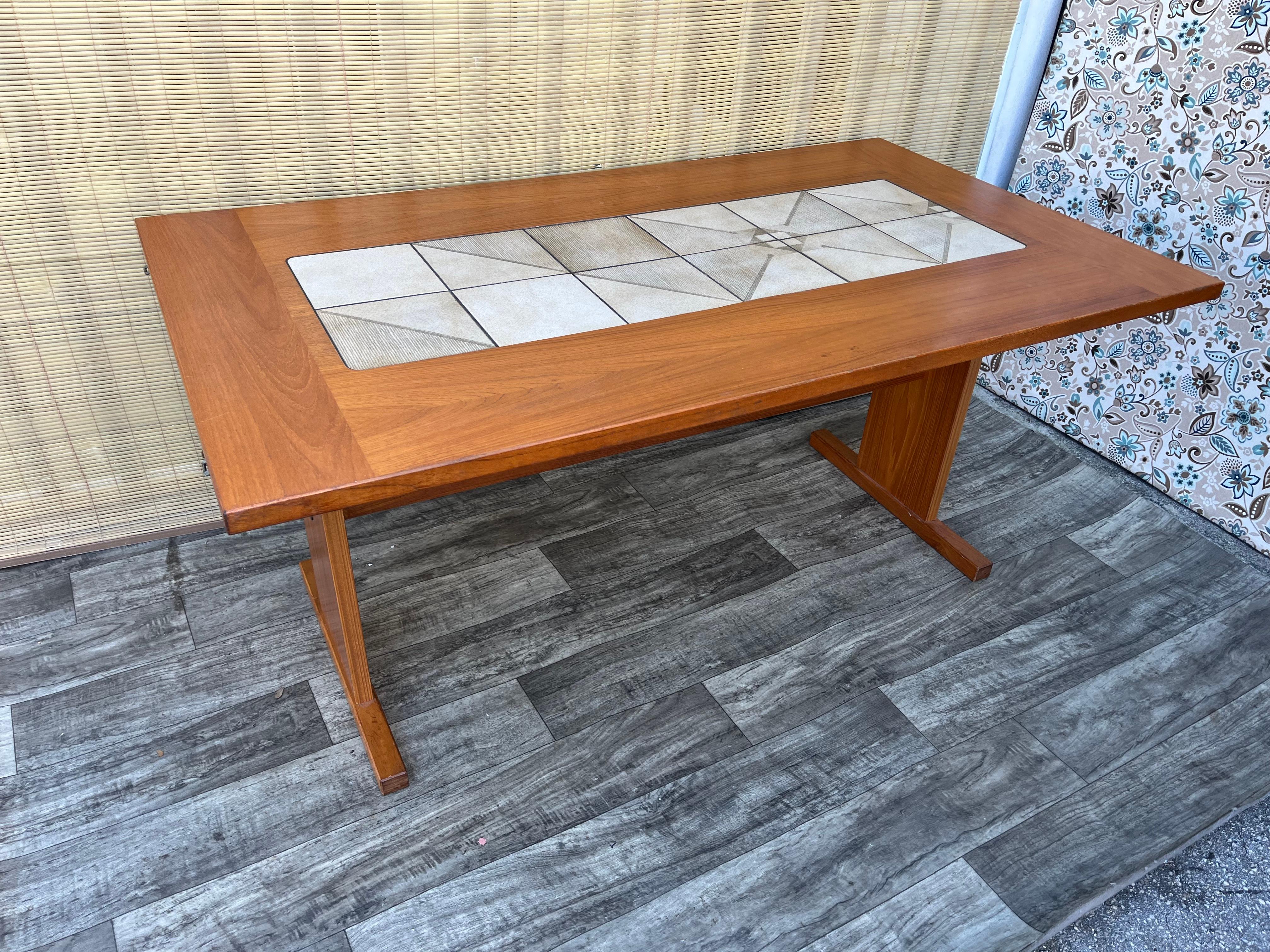 Mid Century Modern Danish Expandable Dining Table W/ Tile Inlay by Gangso Mobler For Sale 5