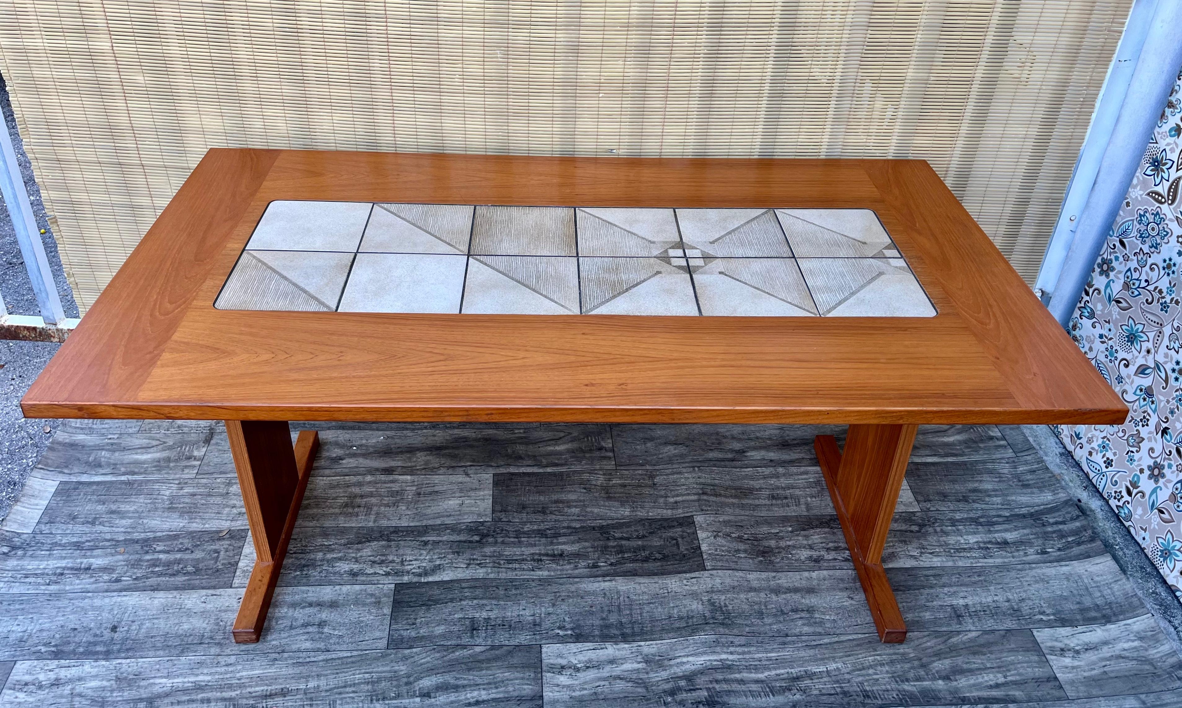 Mid Century Modern Danish Expandable Dining Table W/ Tile Inlay by Gangso Mobler For Sale 6