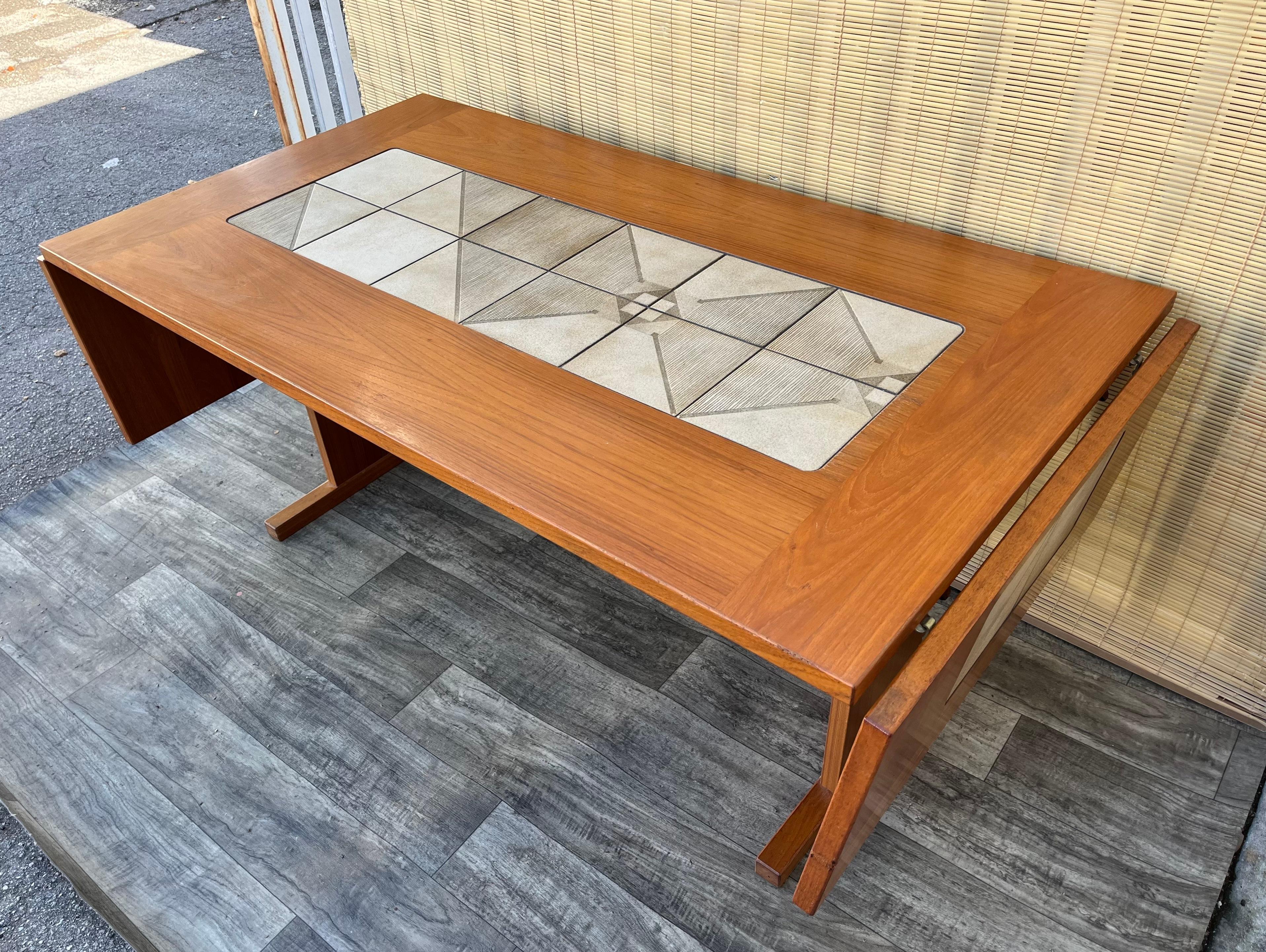 Mid-Century Modern Mid Century Modern Danish Expandable Dining Table W/ Tile Inlay by Gangso Mobler For Sale