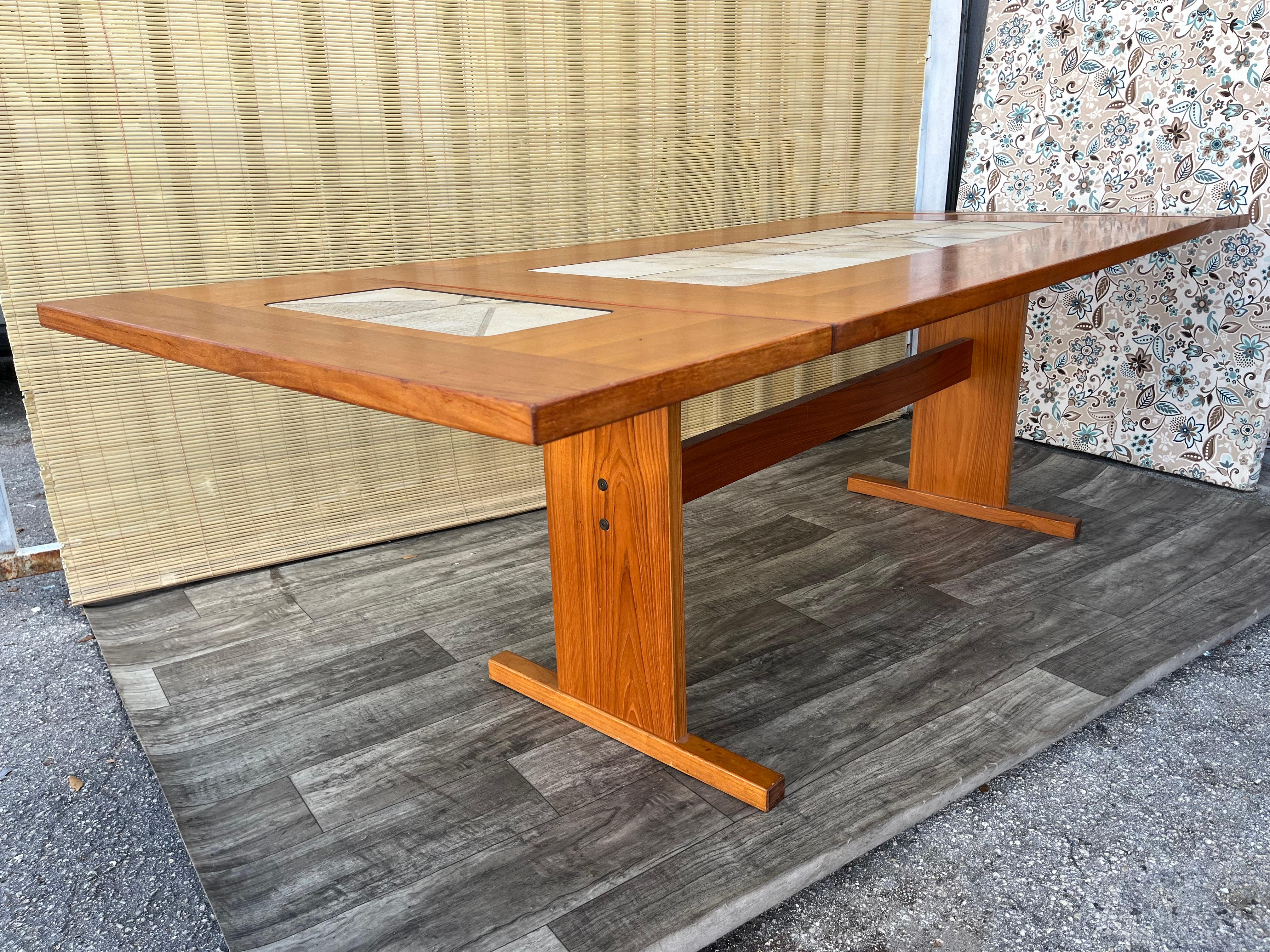 Mid Century Modern Danish Expandable Dining Table W/ Tile Inlay by Gangso Mobler For Sale 3