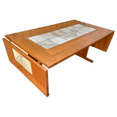 Mid Century Modern Danish Expandable Dining Table W/ Tile Inlay by Gangso Mobler