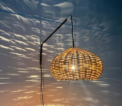 Mid-Century Modern Danish Extendable Cantilever Wall Lamp with Wicker Shade, 60s