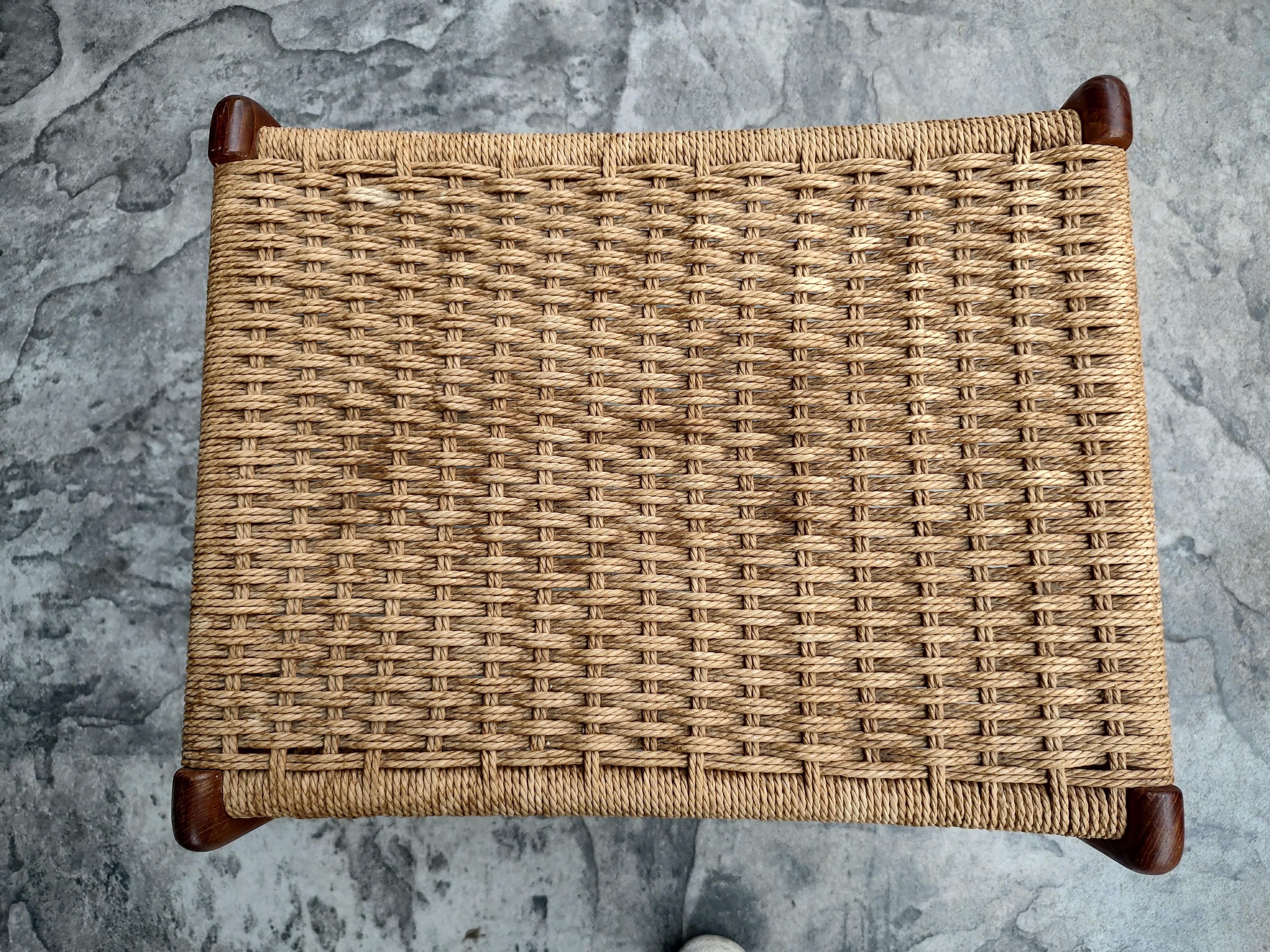 Mid-20th Century Mid-Century Modern Danish Footstool with Woven Paper Cord Seat, 1960 For Sale