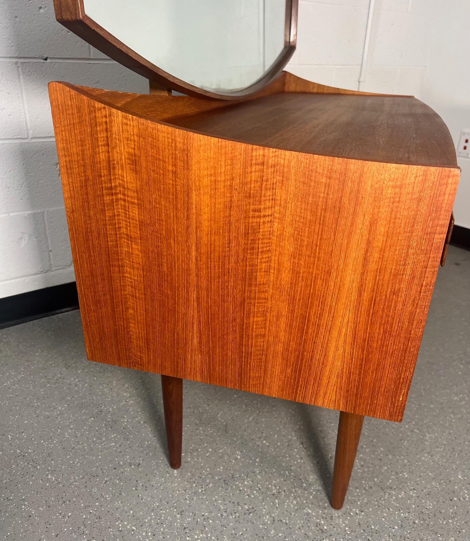 Mid Century Modern Danish G Plan Kofod Larsen Teak Vanity with Mirror For Sale 3