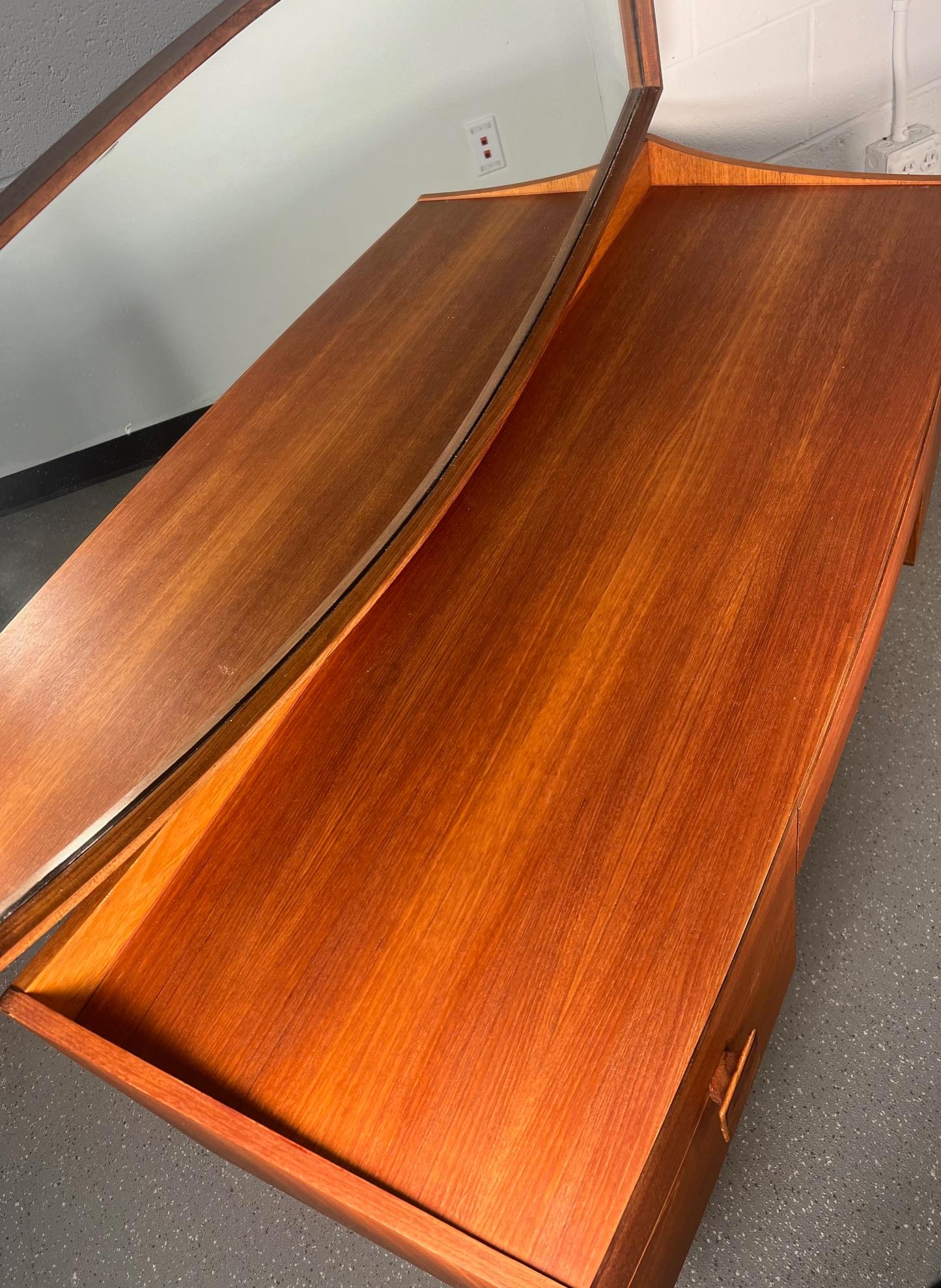 Mid Century Modern Danish G Plan Kofod Larsen Teak Vanity with Mirror For Sale 4