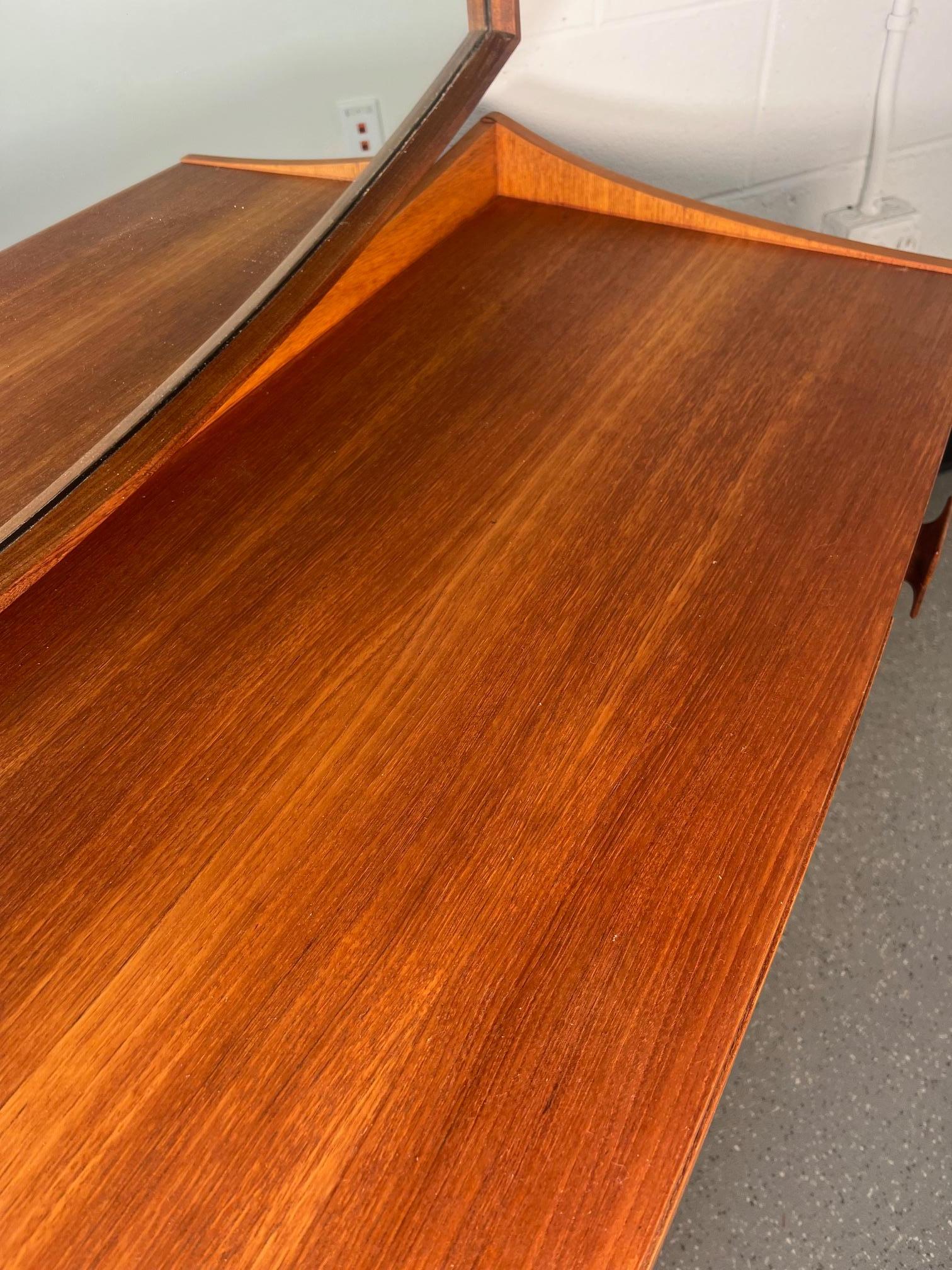 Mid Century Modern Danish G Plan Kofod Larsen Teak Vanity with Mirror For Sale 6