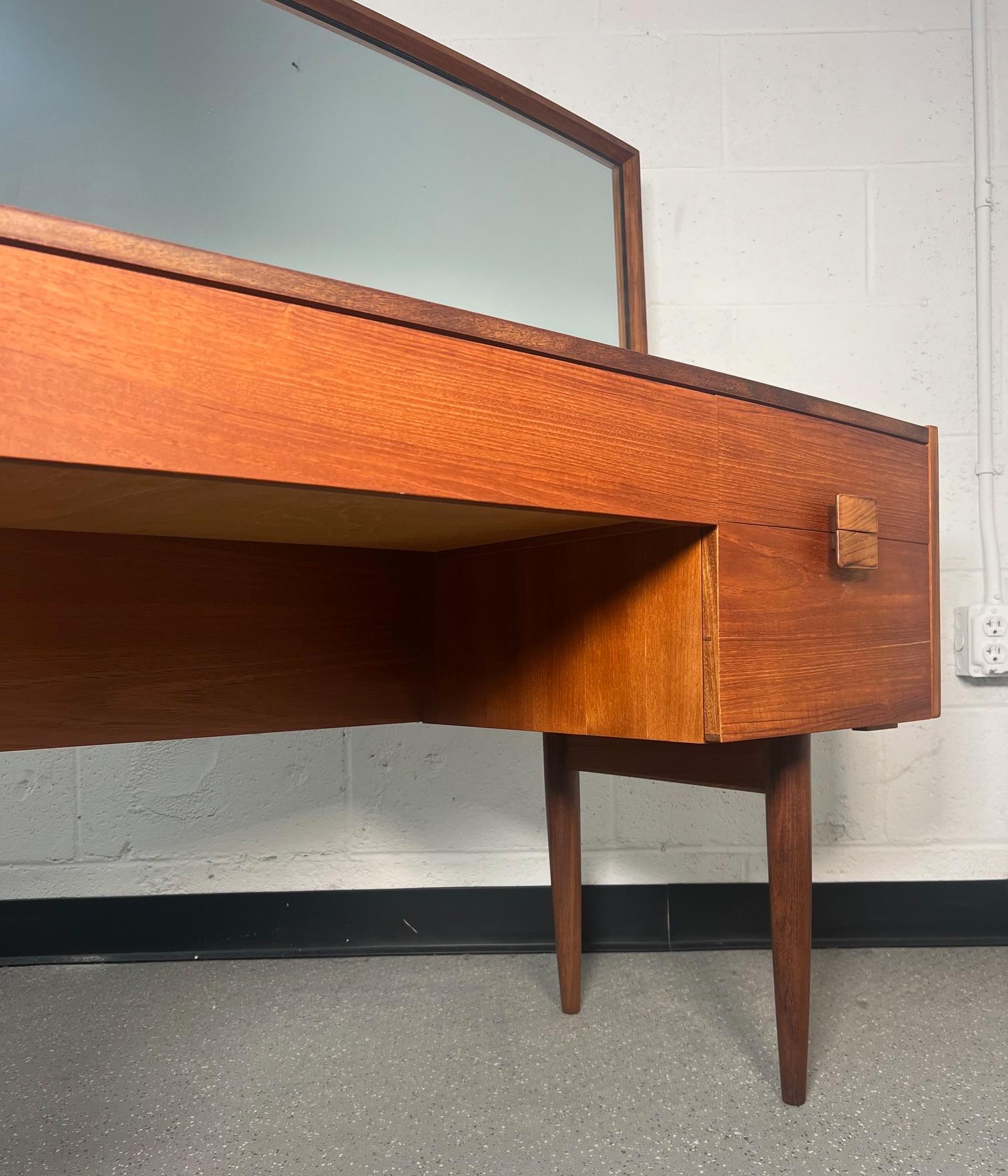 Mid Century Modern Danish G Plan Kofod Larsen Teak Vanity with Mirror For Sale 7
