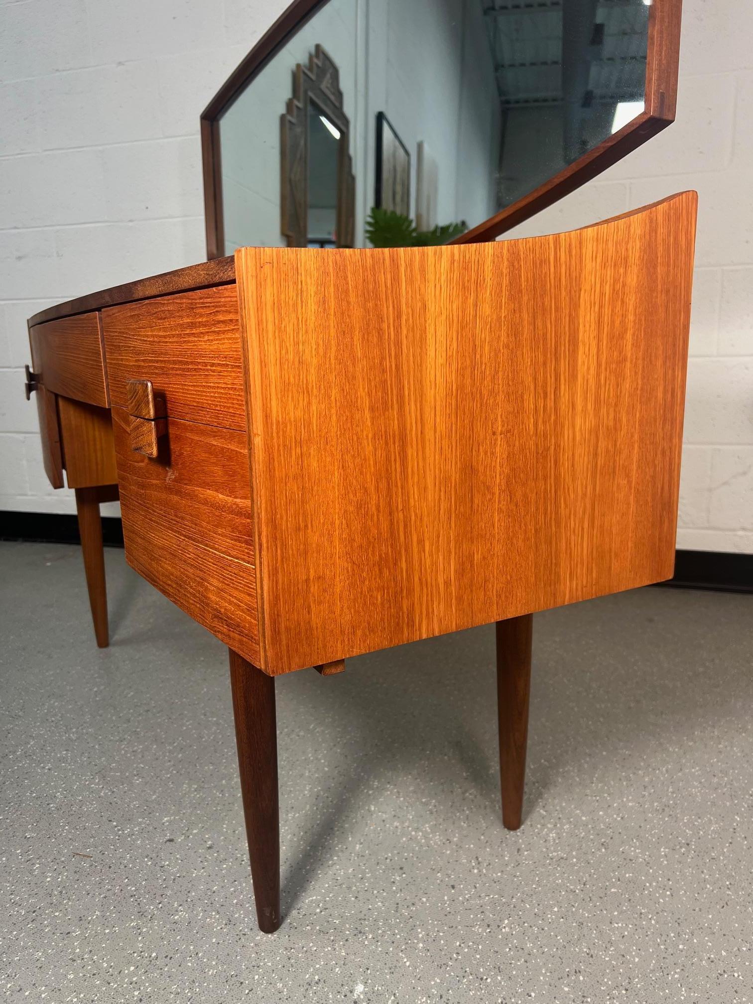 Mid Century Modern Danish G Plan Kofod Larsen Teak Vanity with Mirror For Sale 12